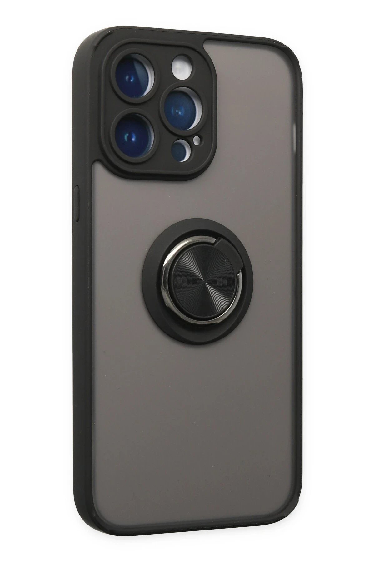 Newface iPhone 14 Pro Max Kılıf Montreal Yüzüklü Silikon Kapak - Siyah