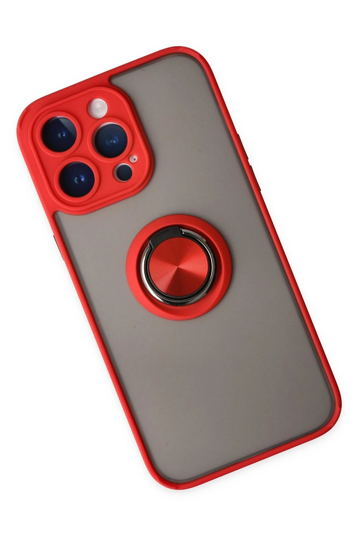 Newface iPhone 14 Pro Max Kılıf Montreal Yüzüklü Silikon Kapak - Kırmızı