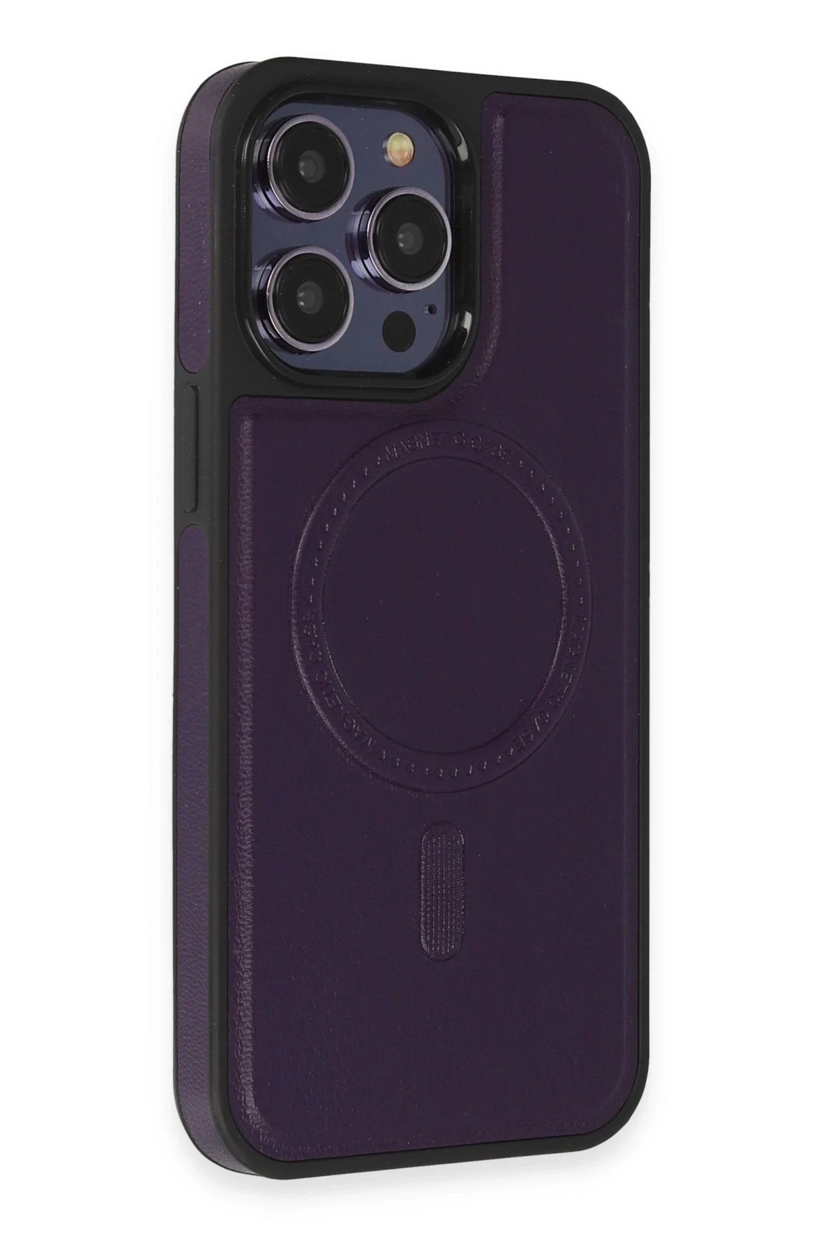 Newface iPhone 14 Pro Kılıf Ozzi Magsafe Deri Kapak - Derin Mor