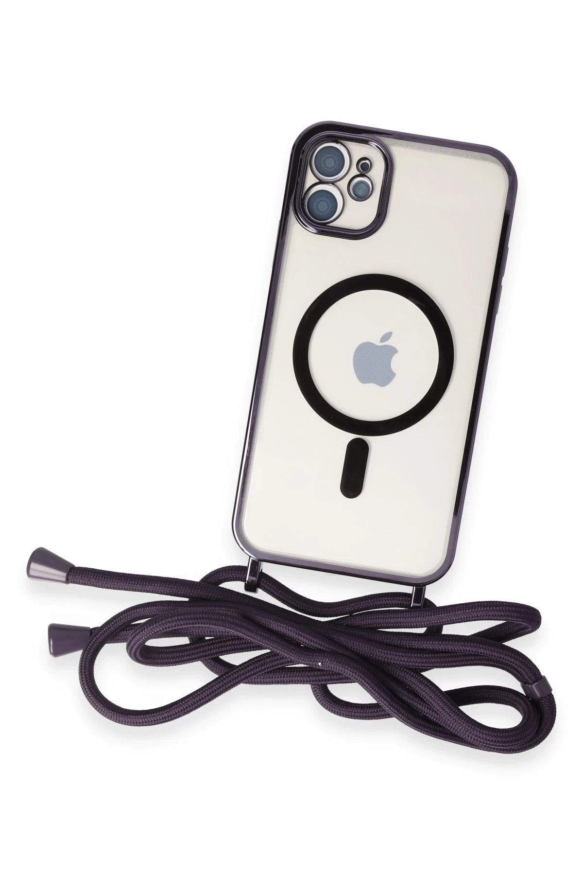 Newface iPhone 11 Kılıf Divo Lazer Askılı Magsafe Kapak - Derin Mor