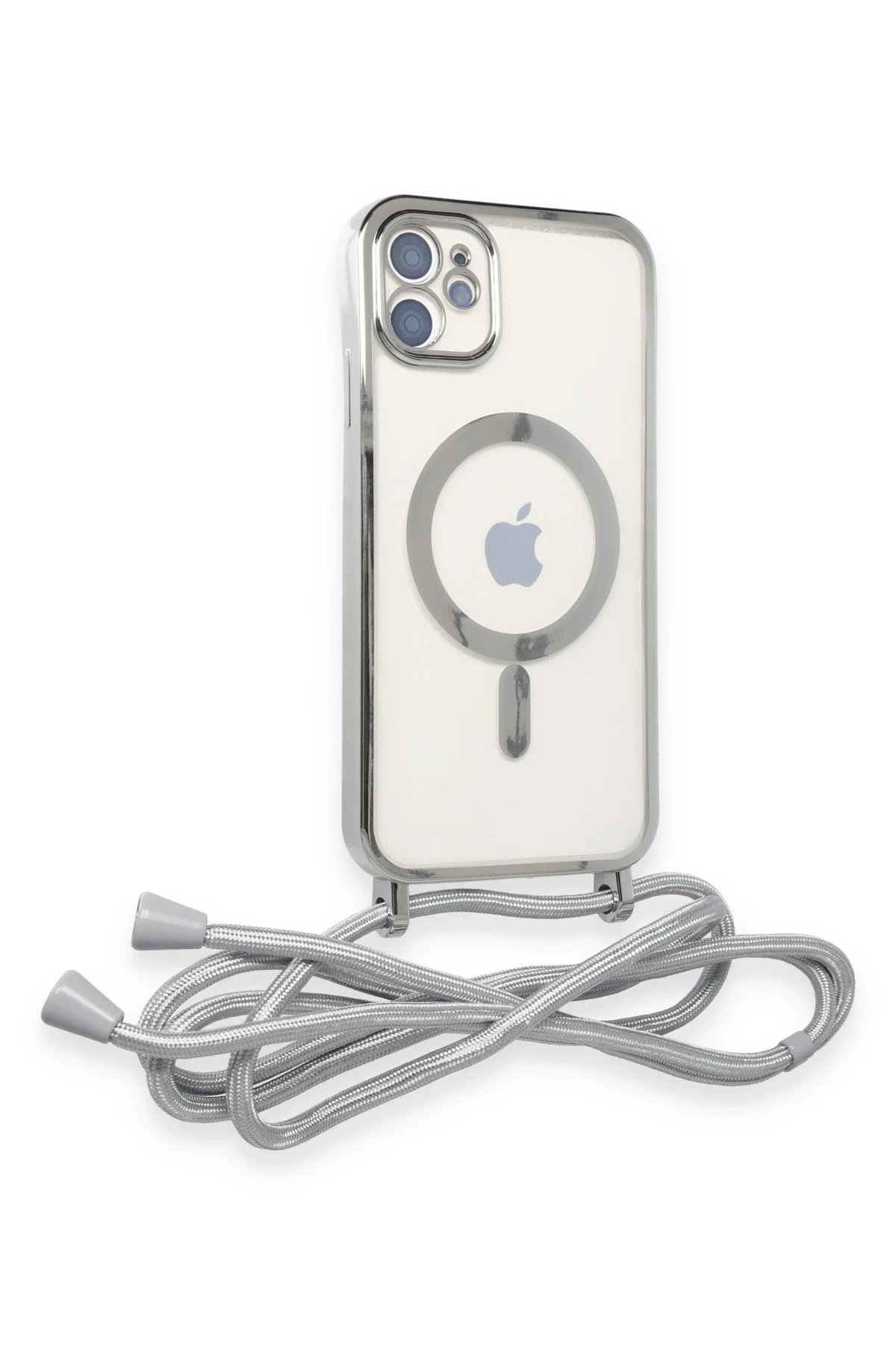 Newface iPhone 11 Kılıf Divo Lazer Askılı Magsafe Kapak - Gümüş