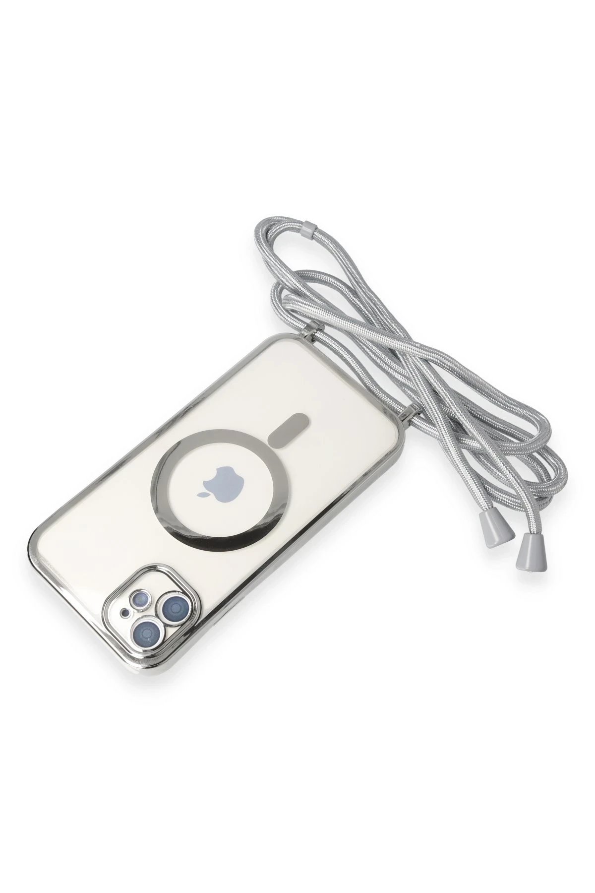 Newface iPhone 11 Kılıf Divo Lazer Askılı Magsafe Kapak - Gümüş