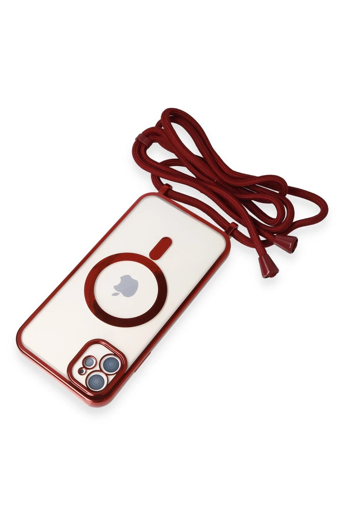 Newface iPhone 11 Kılıf Divo Lazer Askılı Magsafe Kapak - Kırmızı