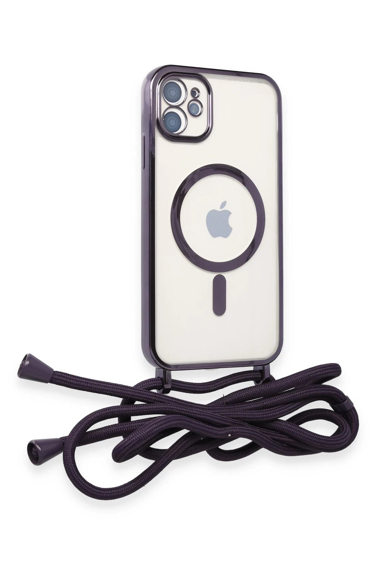 Newface iPhone 12 Kılıf Divo Lazer Askılı Magsafe Kapak - Derin Mor