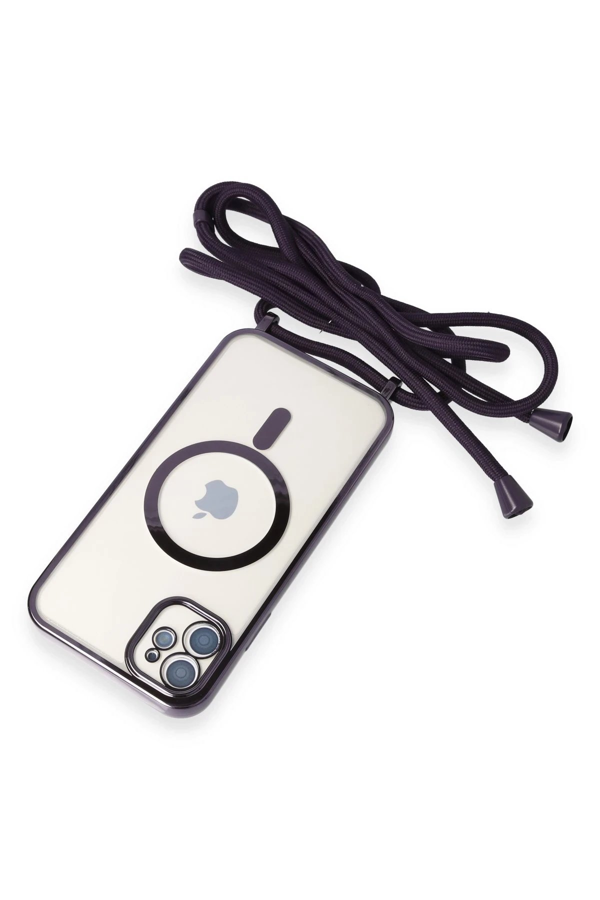 Newface iPhone 12 Kılıf Divo Lazer Askılı Magsafe Kapak - Derin Mor