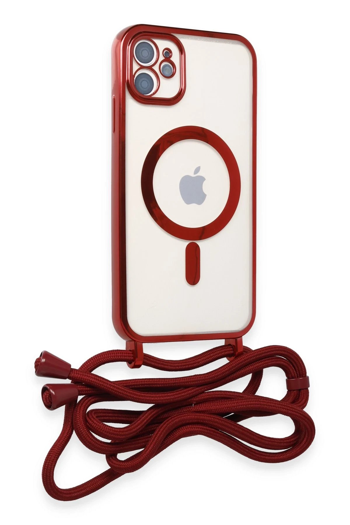 Newface iPhone 12 Kılıf Divo Lazer Askılı Magsafe Kapak - Kırmızı