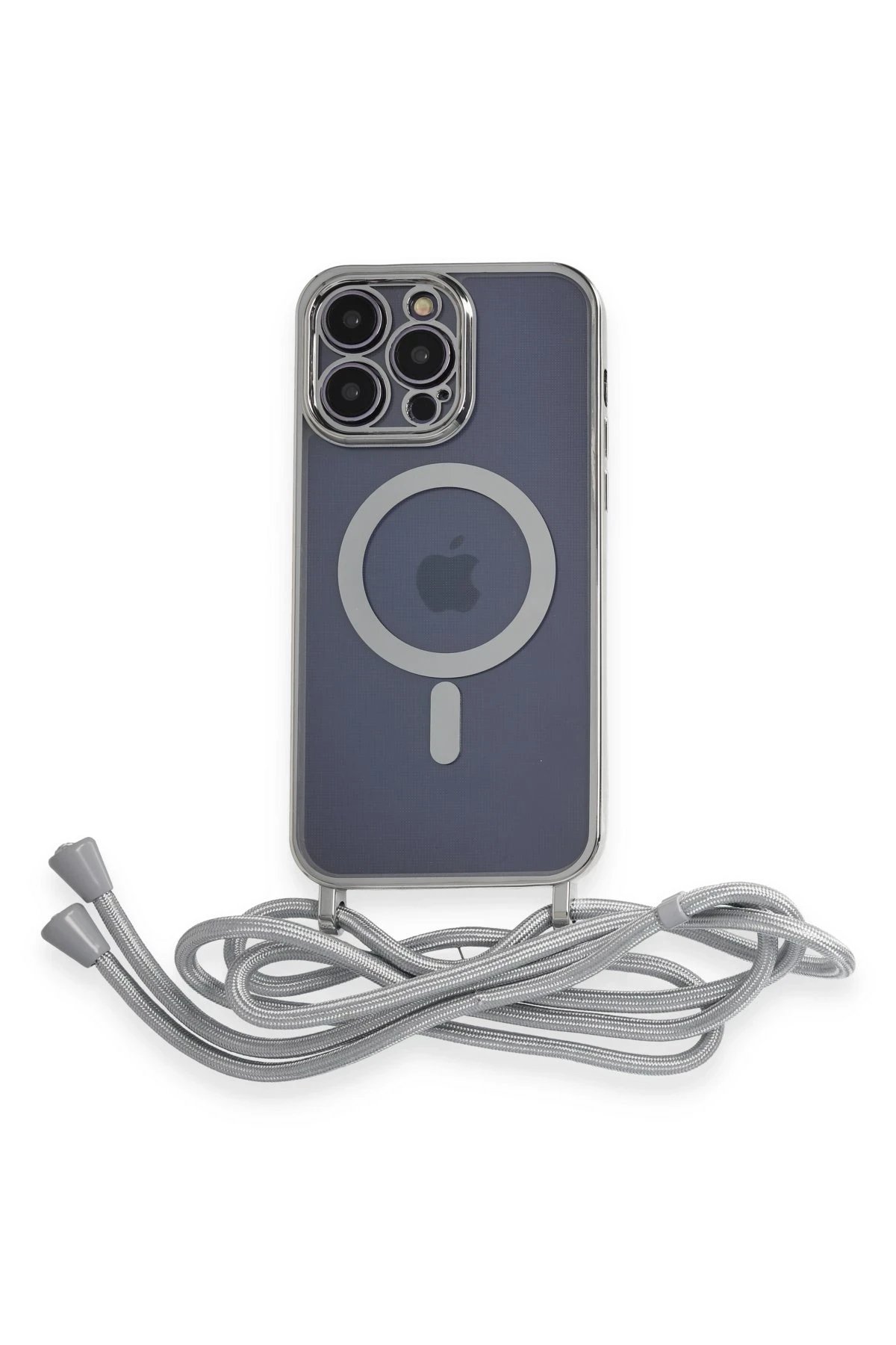 Newface iPhone 12 Pro Kılıf Divo Lazer Askılı Magsafe Kapak - Gümüş