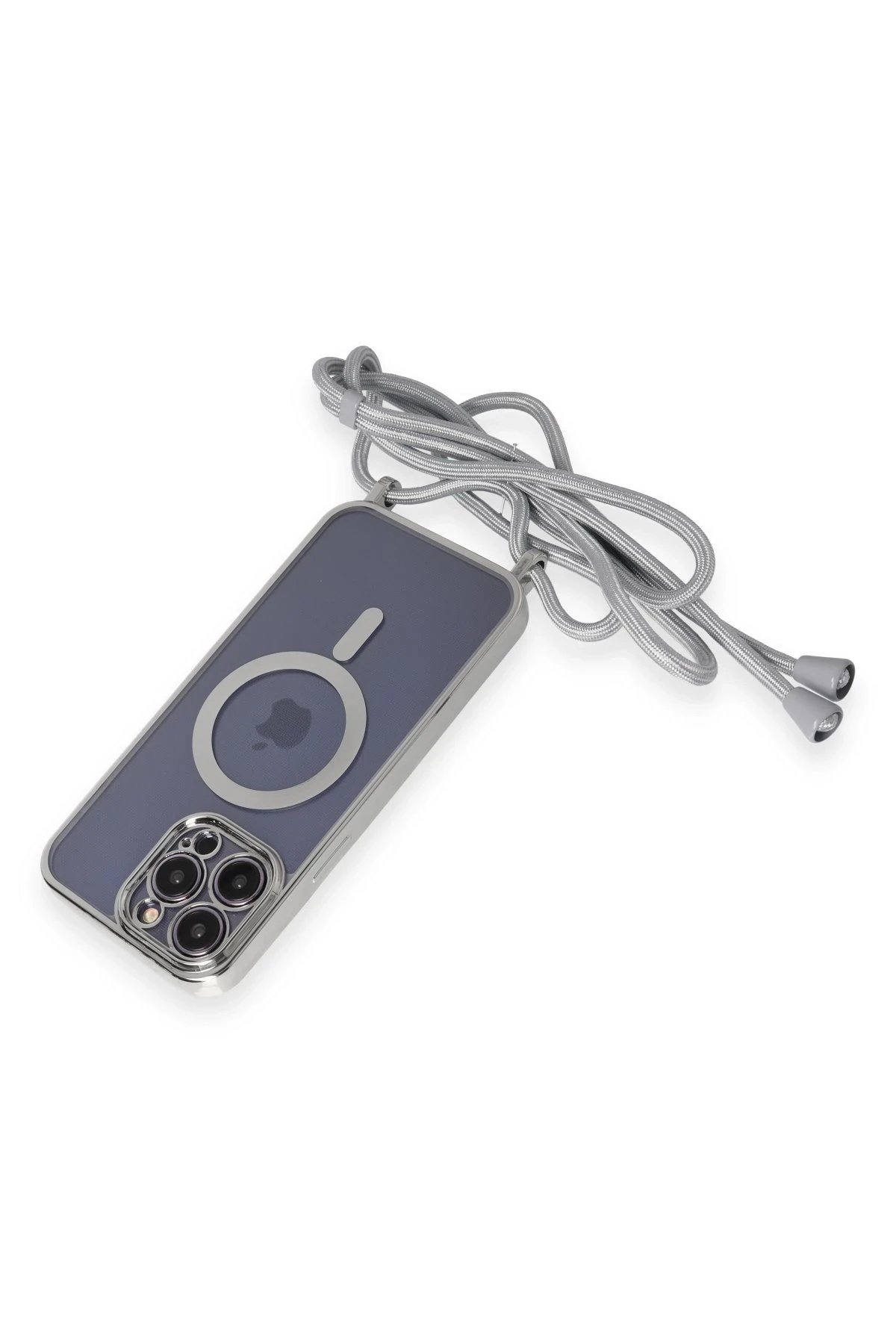 Newface iPhone 12 Pro Max Kılıf Divo Lazer Askılı Magsafe Kapak - Gümüş