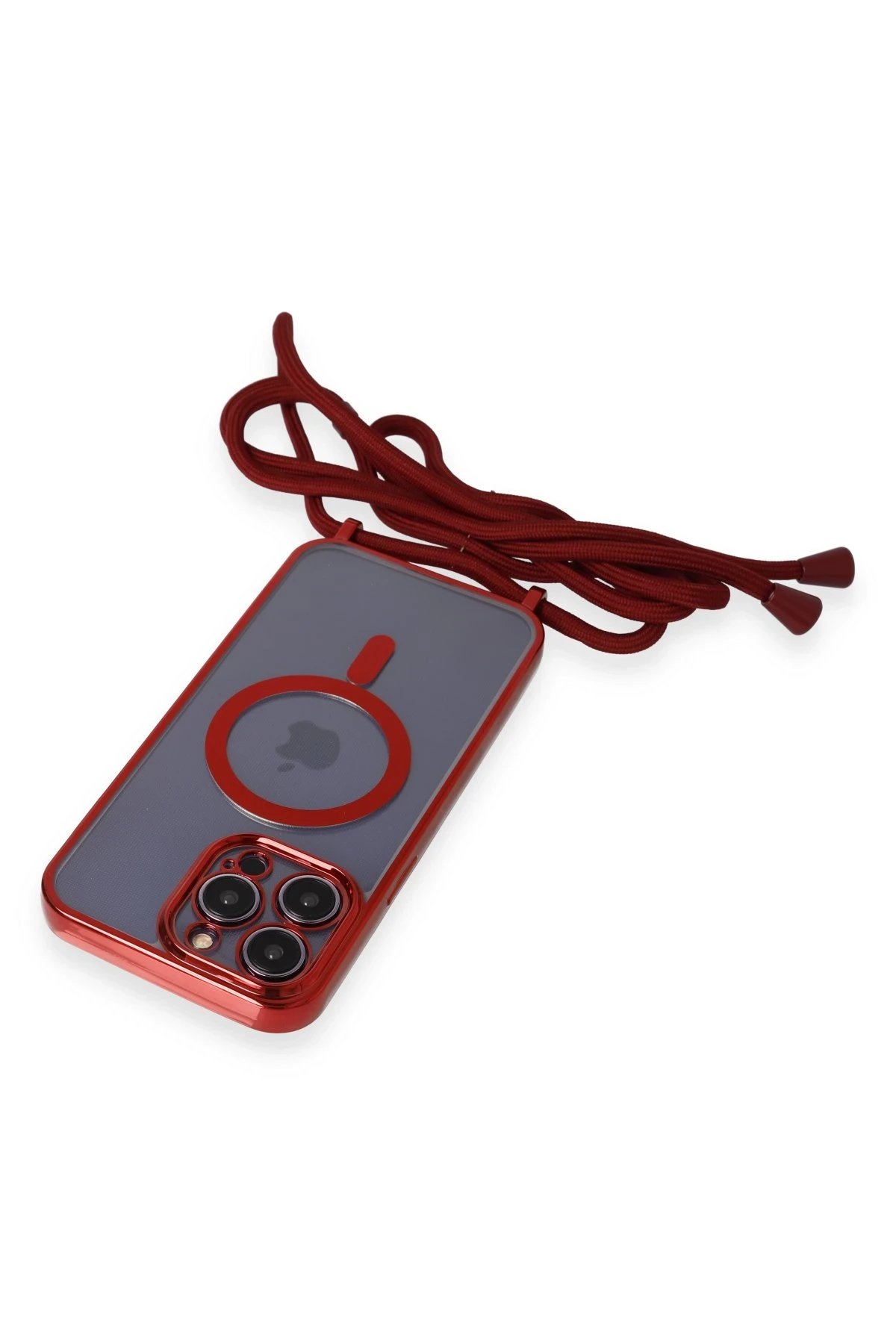 Newface iPhone 12 Pro Max Kılıf Divo Lazer Askılı Magsafe Kapak - Kırmızı