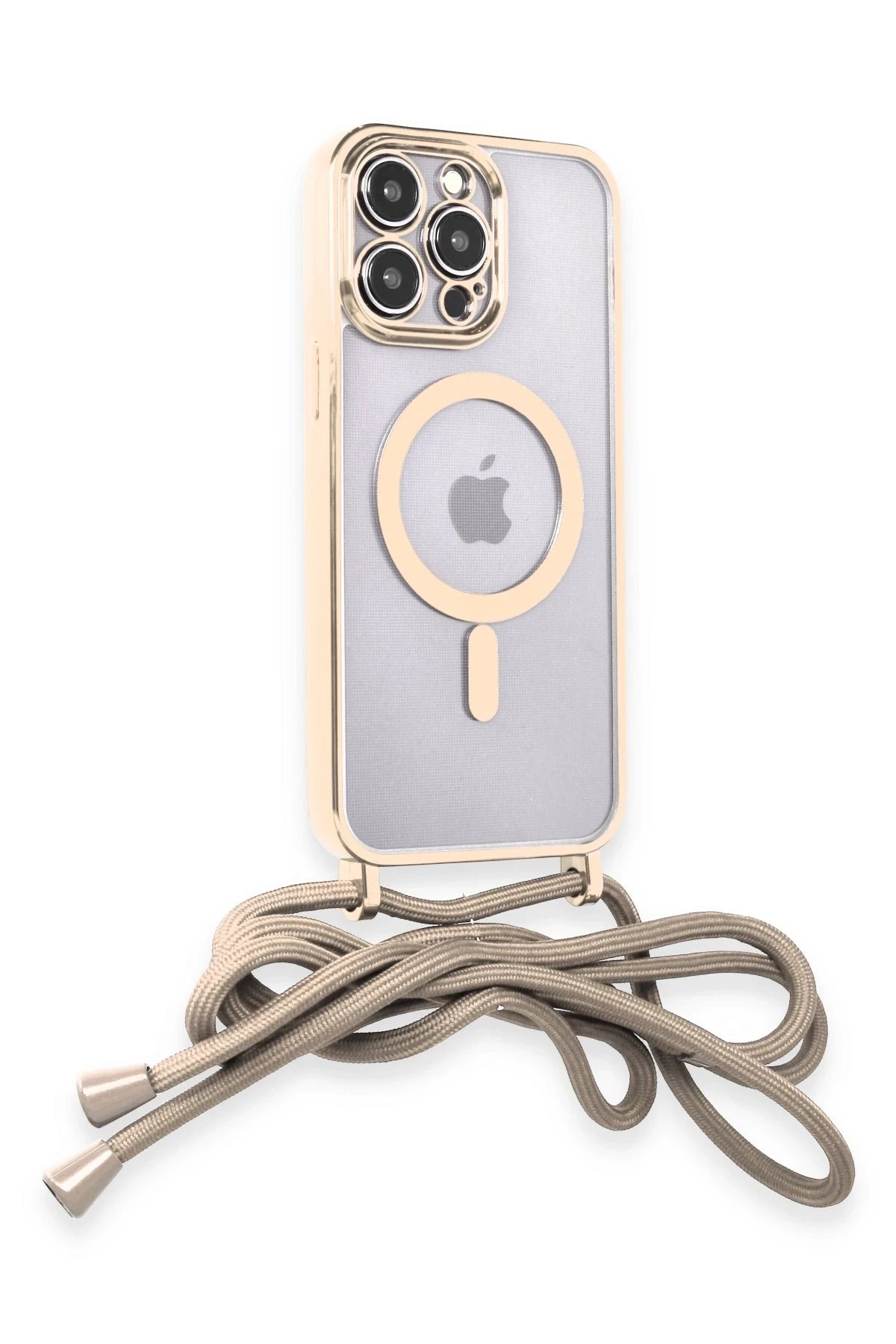 Newface iPhone 13 Pro Max Kılıf Divo Lazer Askılı Magsafe Kapak - Gold