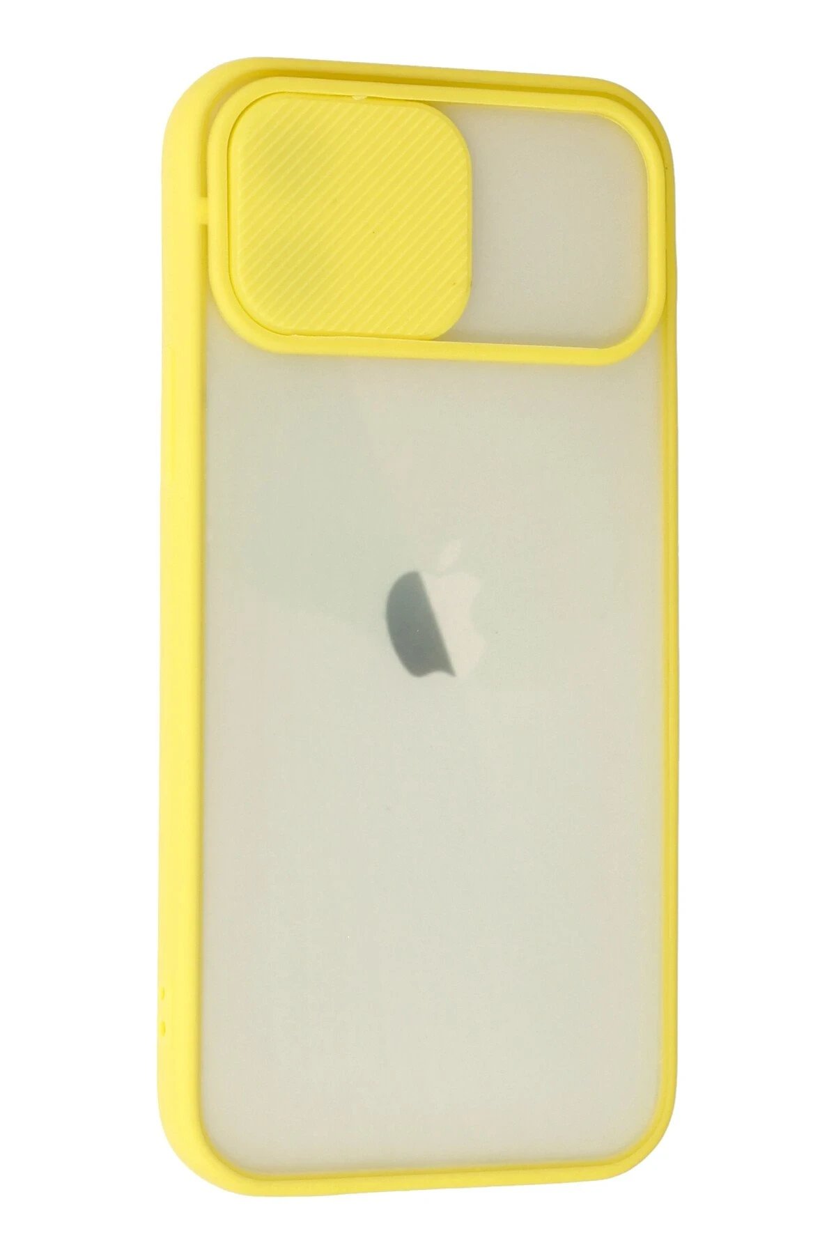 Newface iPhone 12 Kılıf Palm Buzlu Kamera Sürgülü Silikon - Sarı