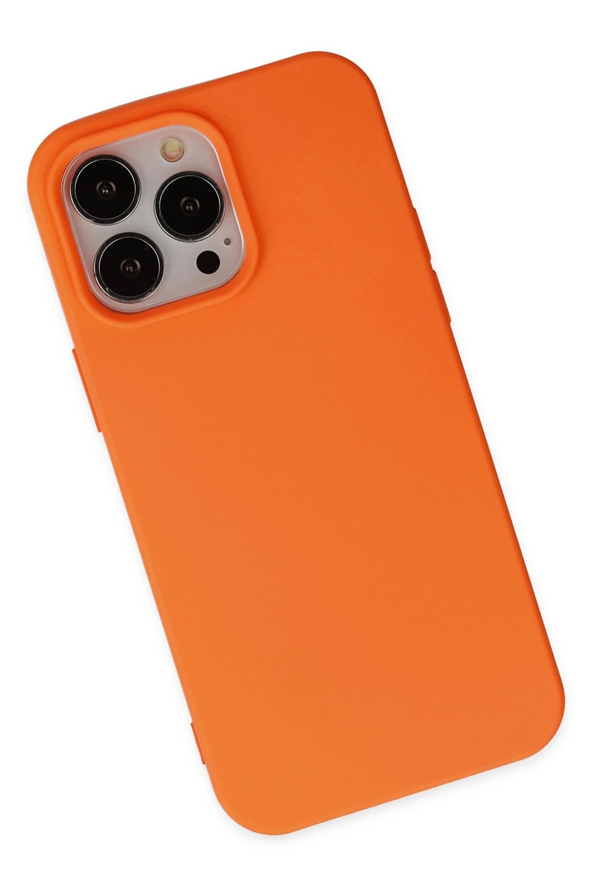 Newface iPhone 14 Pro Max Kılıf Nano içi Kadife Silikon - Turuncu