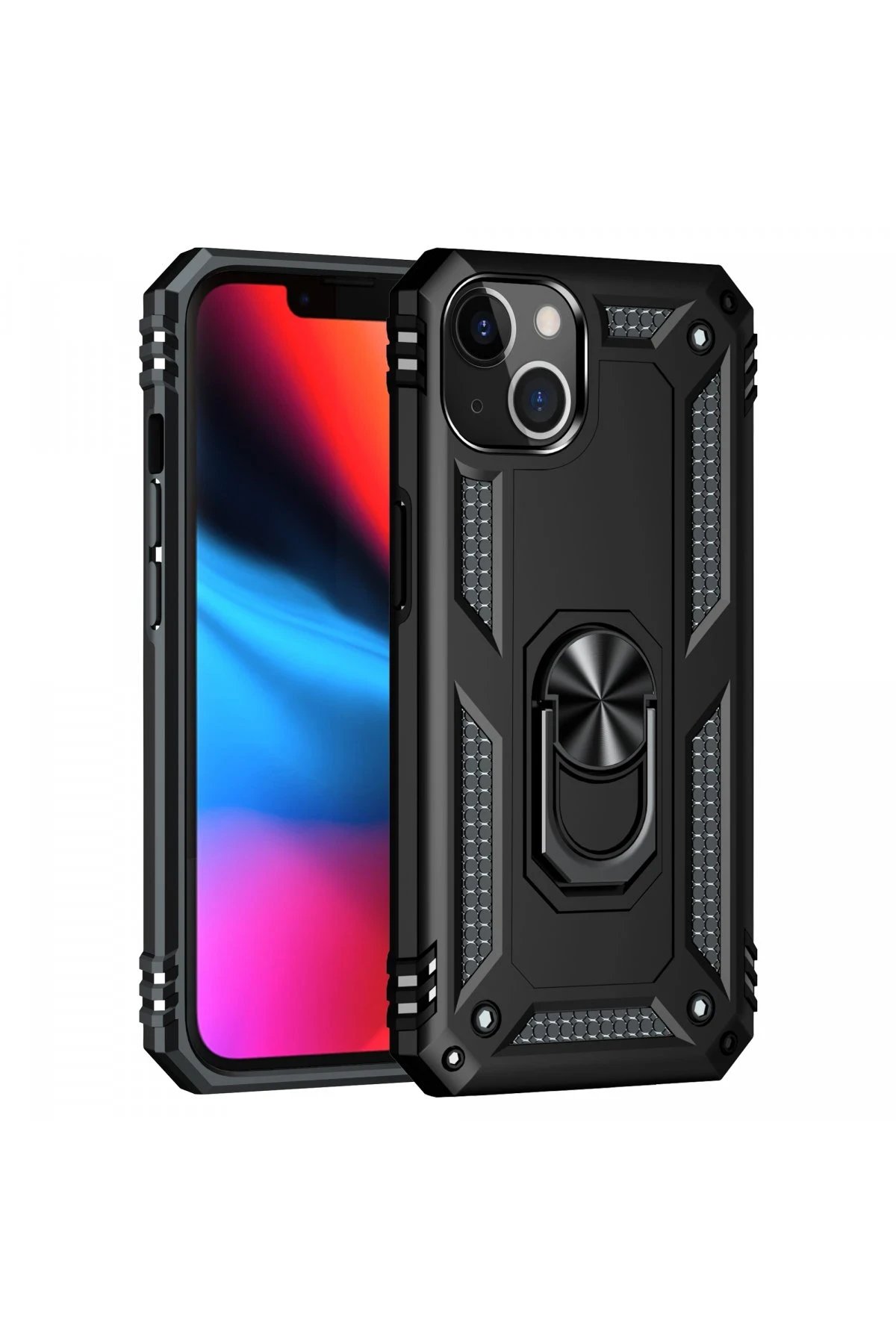 Newface iPhone 14 Kılıf Sofya Yüzüklü Silikon Kapak - Siyah