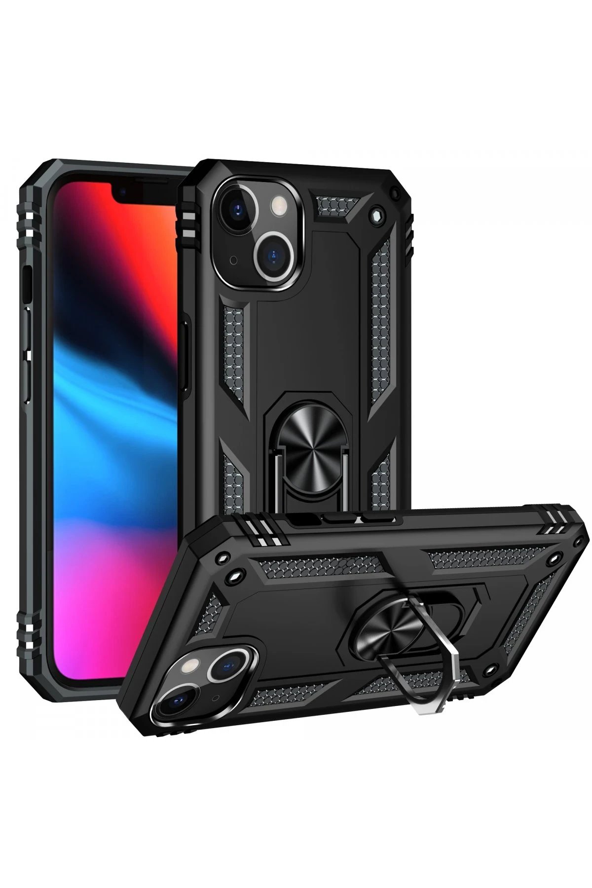 Newface iPhone 14 Kılıf Sofya Yüzüklü Silikon Kapak - Siyah