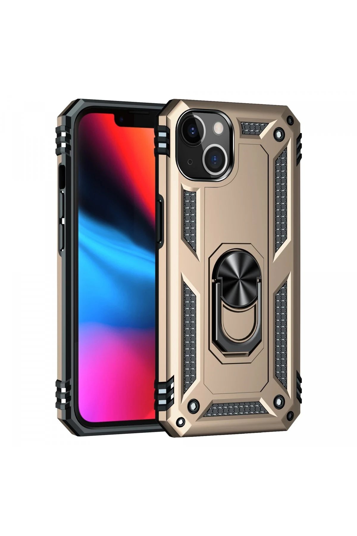 Newface iPhone 14 Kılıf Sofya Yüzüklü Silikon Kapak - Gold