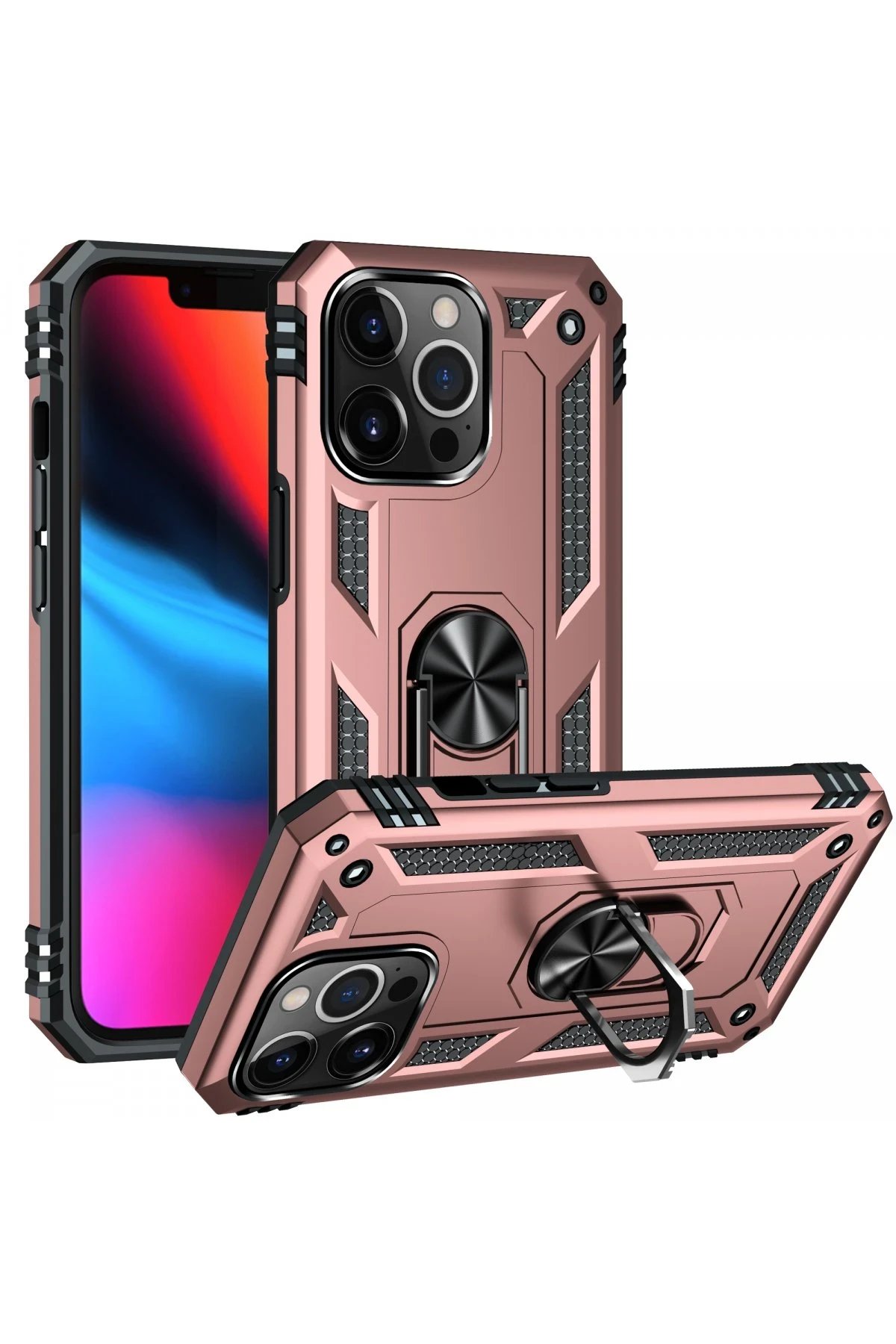 Newface iPhone 14 Pro Kılıf Sofya Yüzüklü Silikon Kapak - Rose