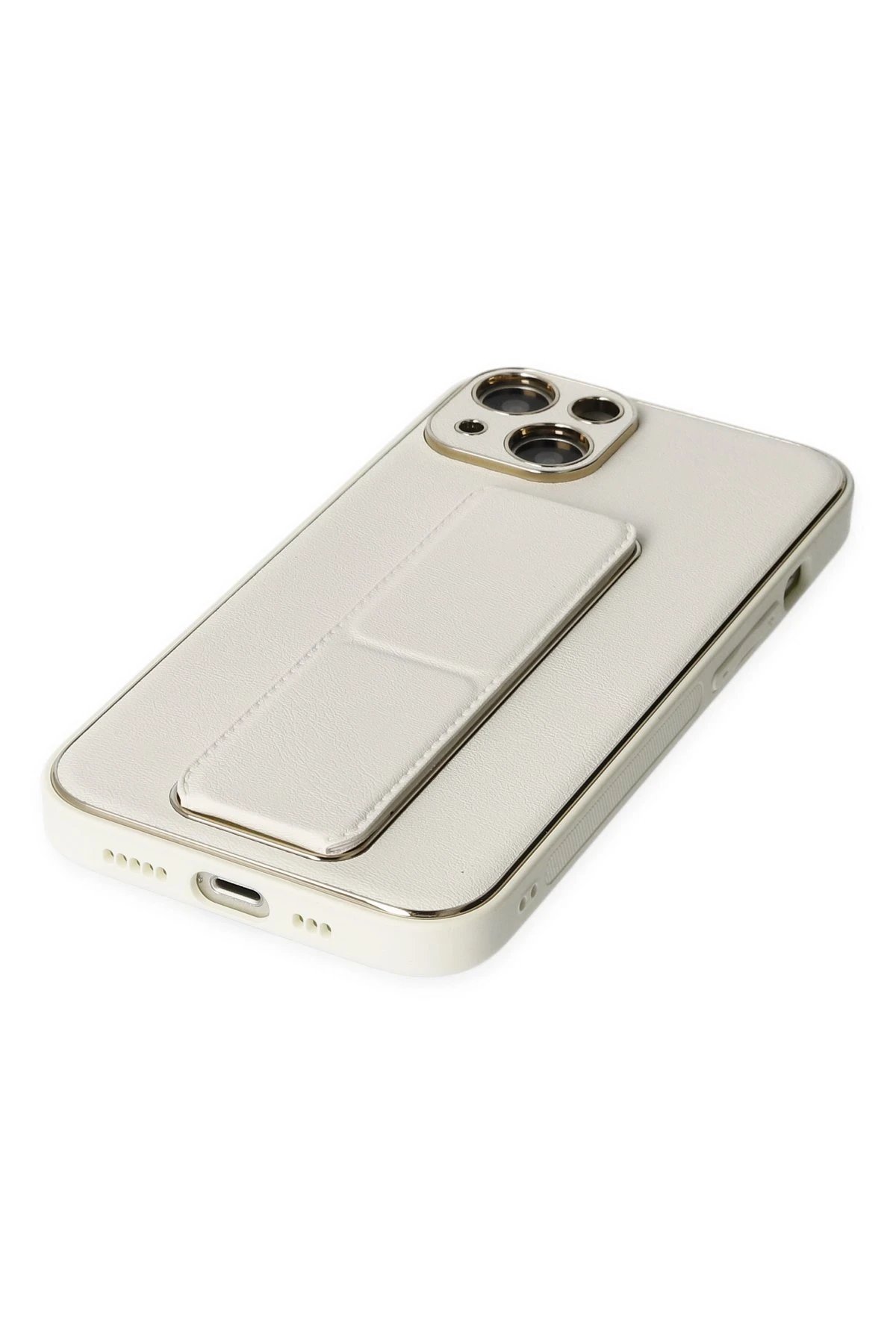 Newface iPhone 14 Plus Kılıf Coco Deri Standlı Kapak - Beyaz