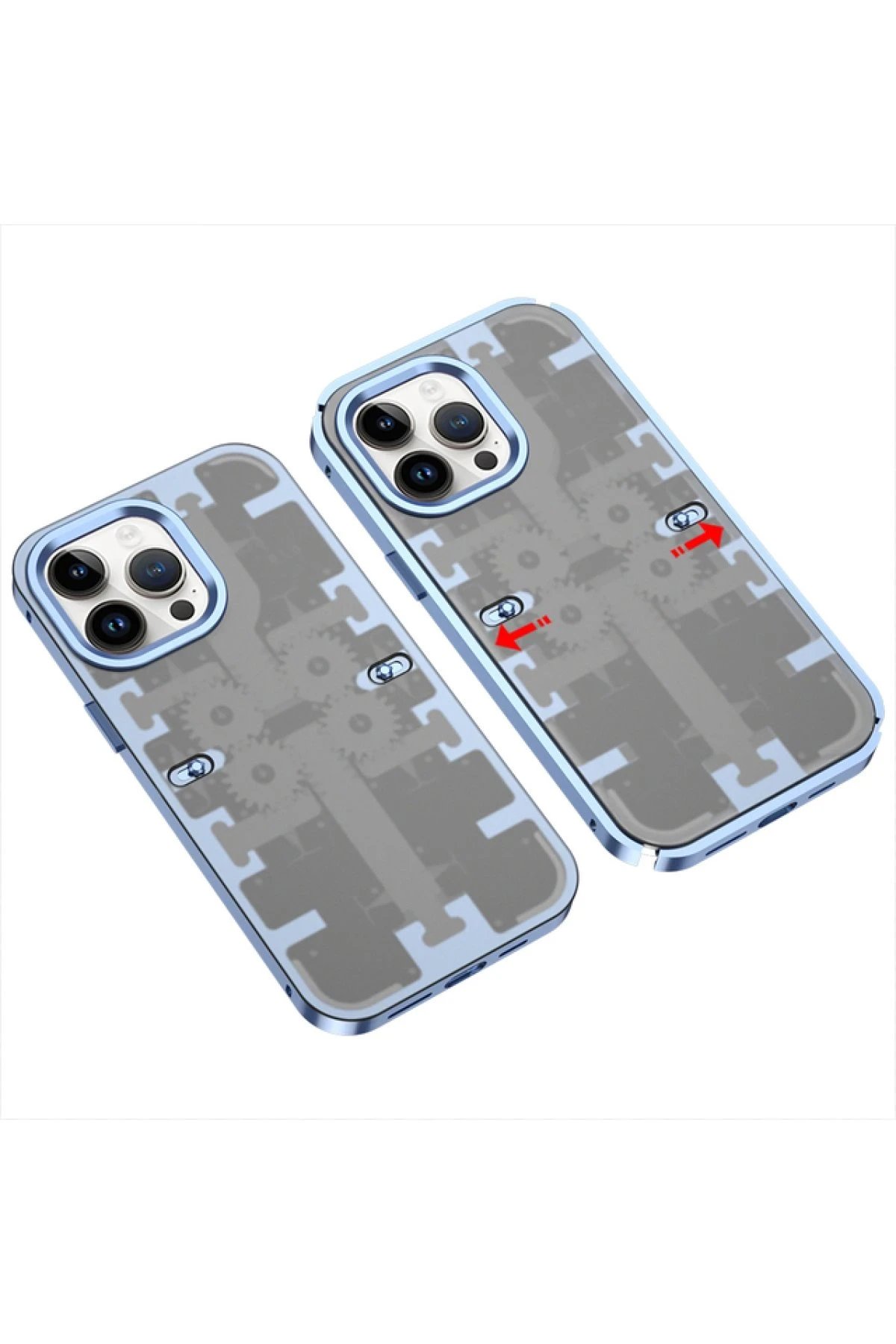 Newface iPhone 13 Pro Max Kılıf Mekanik Bumper Kapak - Mavi