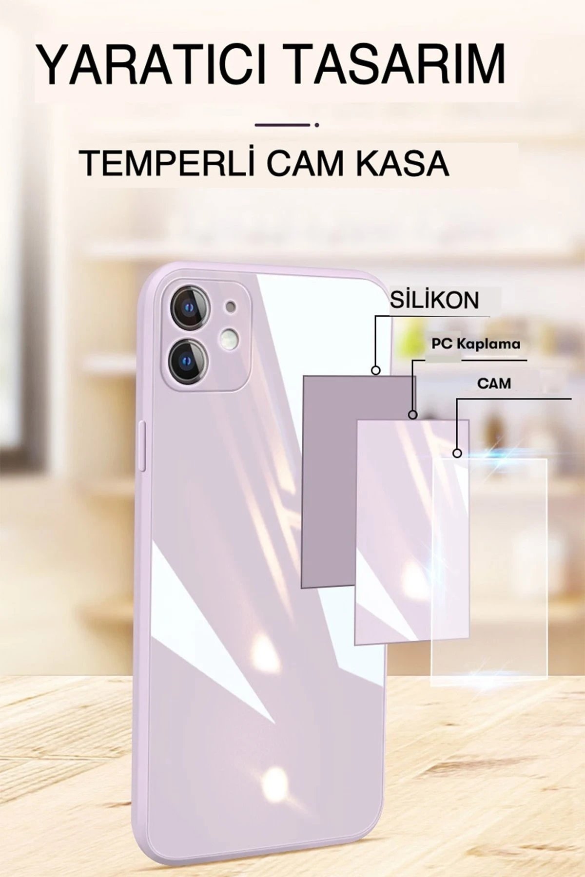 Newface iPhone 14 Pro Kılıf Glass Kapak - Lacivert