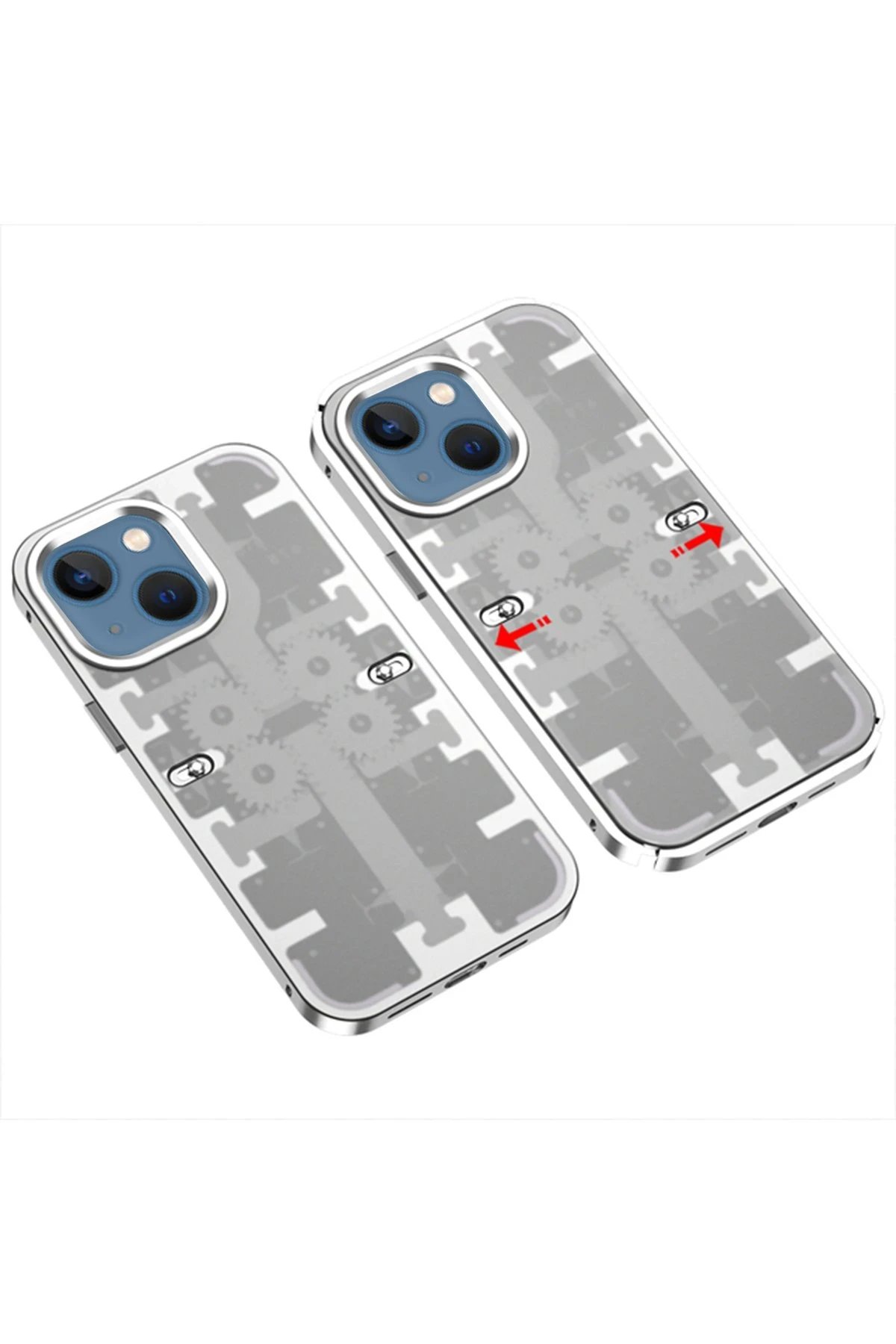 Newface iPhone 14 Kılıf Mekanik Bumper Kapak - Gümüş