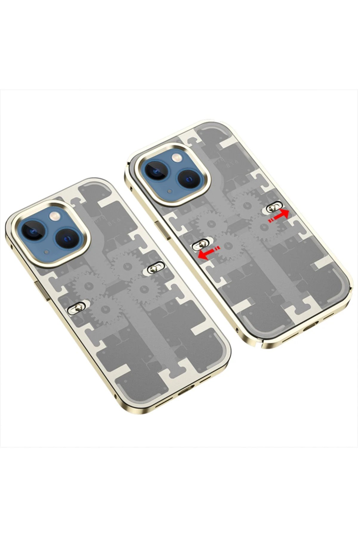 Newface iPhone 14 Kılıf Mekanik Bumper Kapak - Gold