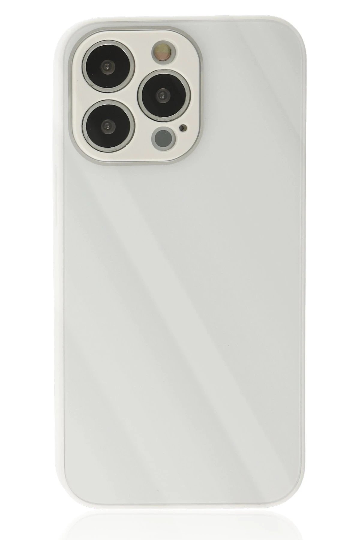 Newface iPhone 14 Pro Max Kılıf Glass Kapak - Beyaz