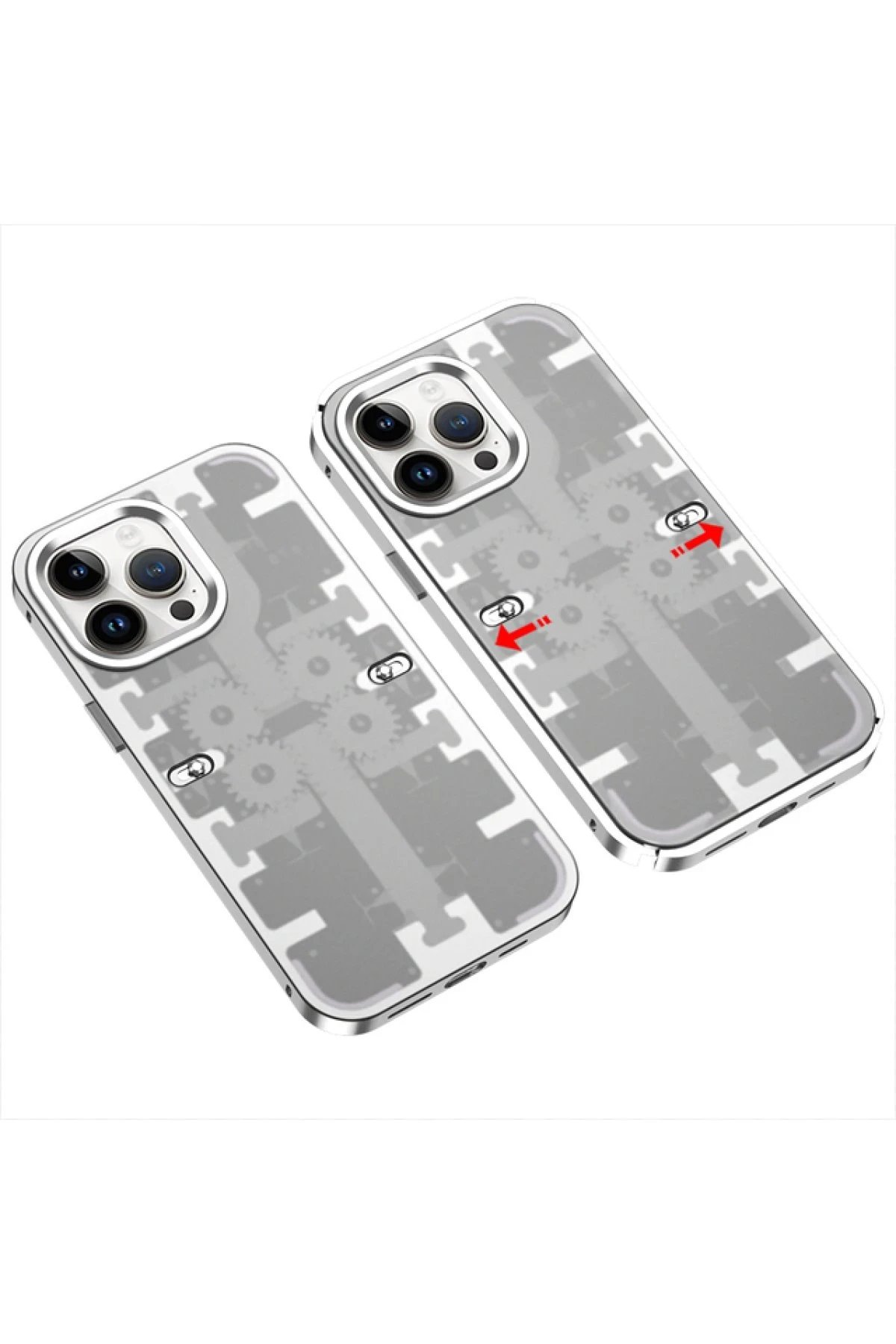 Newface iPhone 14 Pro Kılıf Mekanik Bumper Kapak - Gümüş