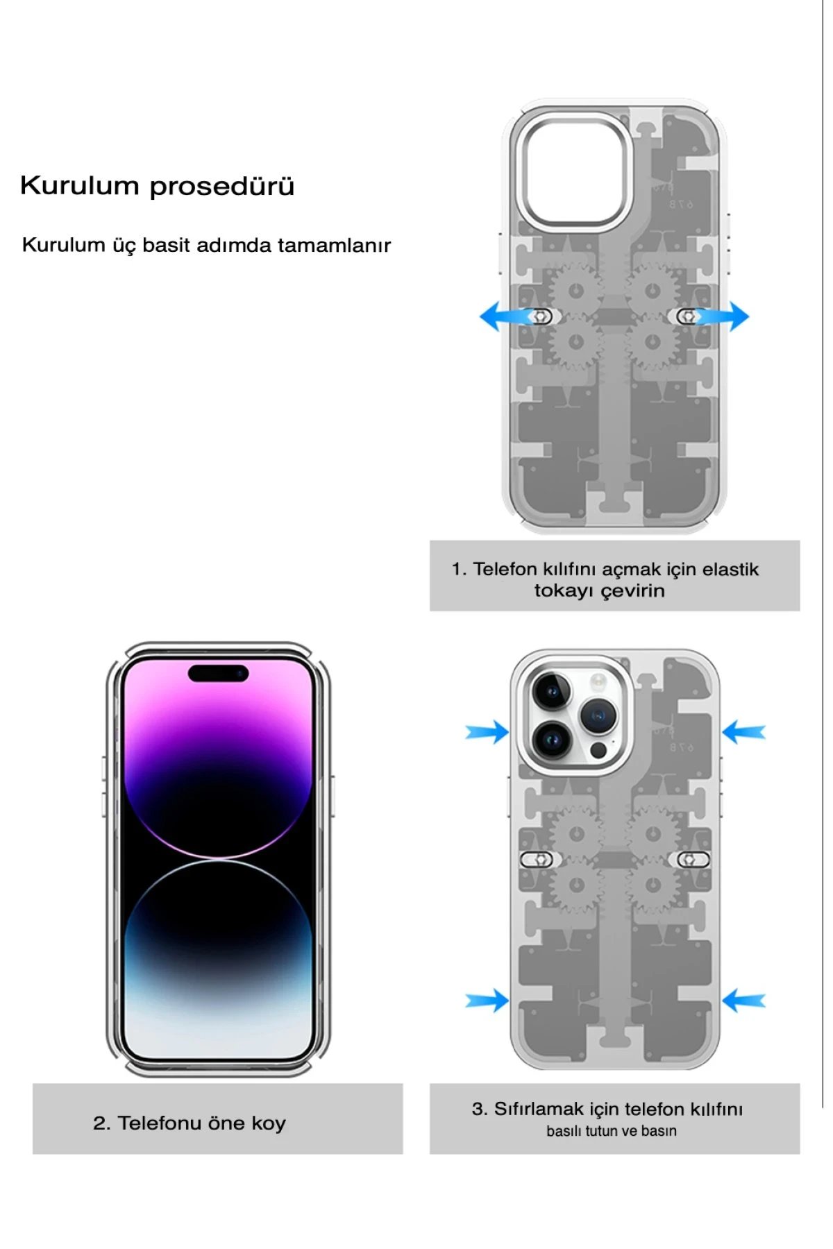 Newface iPhone 14 Pro Kılıf Mekanik Bumper Kapak - Mavi
