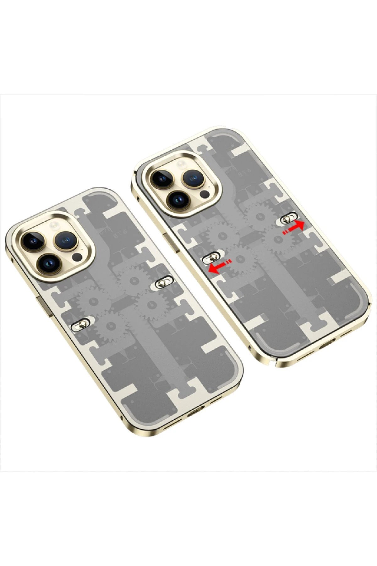 Newface iPhone 14 Pro Max Kılıf Mekanik Bumper Kapak - Gold