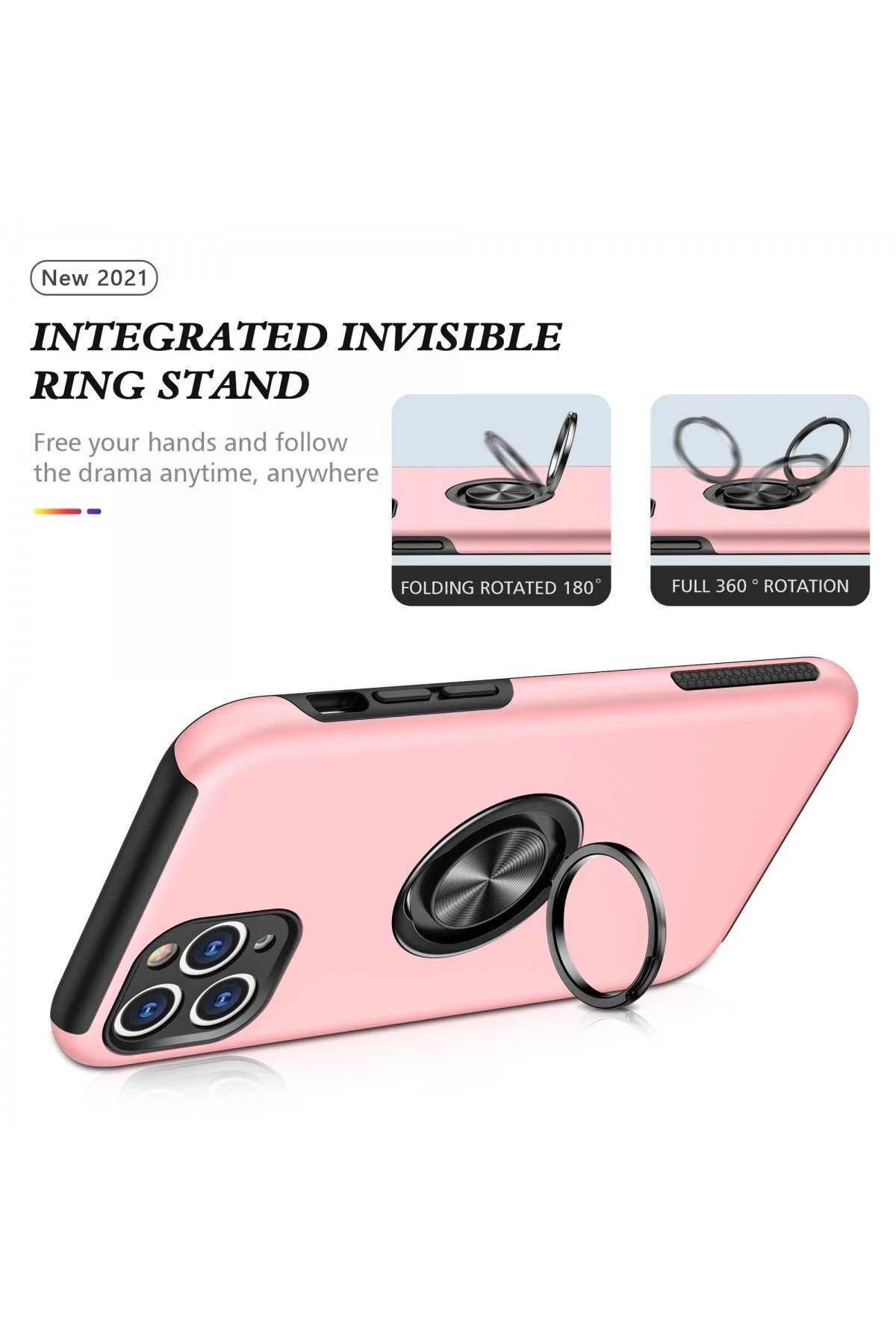 Newface iPhone 11 Pro Max Kılıf Elit Yüzüklü Kapak - Pembe