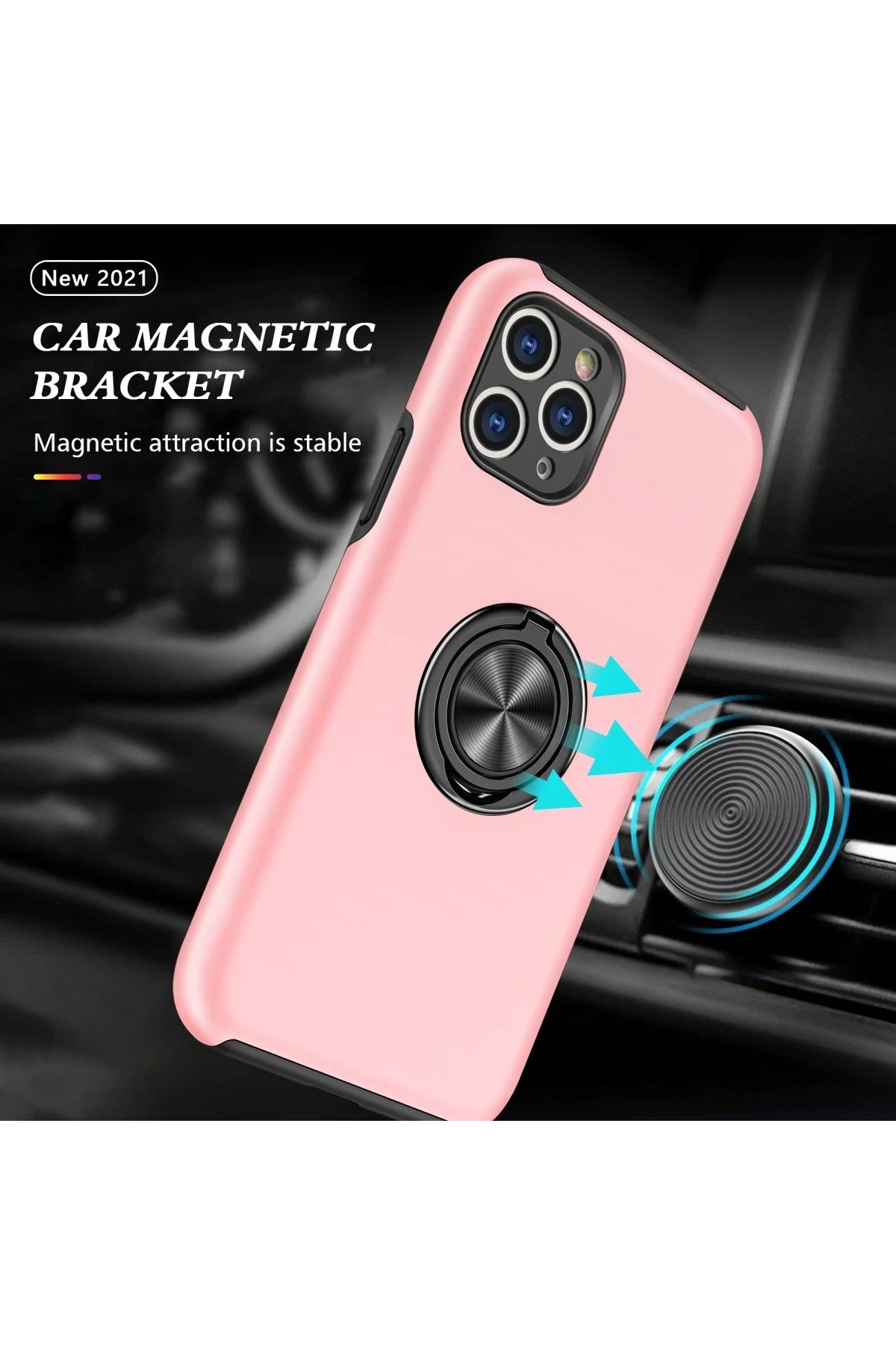 Newface iPhone 11 Pro Max Kılıf Elit Yüzüklü Kapak - Pembe