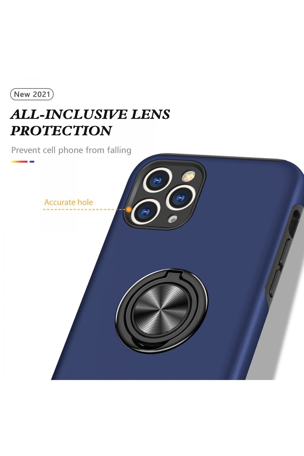 Newface iPhone 11 Pro Max Kılıf Elit Yüzüklü Kapak - Lacivert