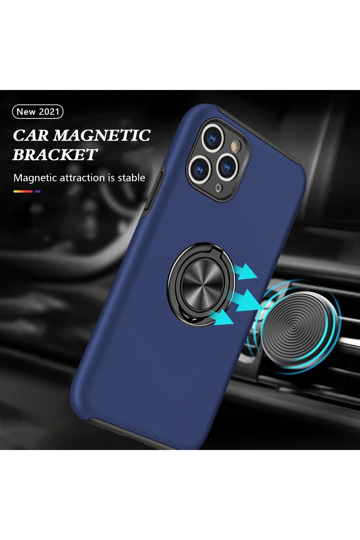 Newface iPhone 11 Pro Max Kılıf Elit Yüzüklü Kapak - Lacivert