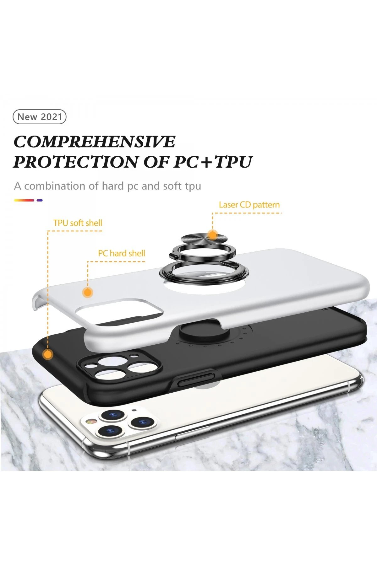 Newface iPhone 11 Pro Max Kılıf Elit Yüzüklü Kapak - Gümüş