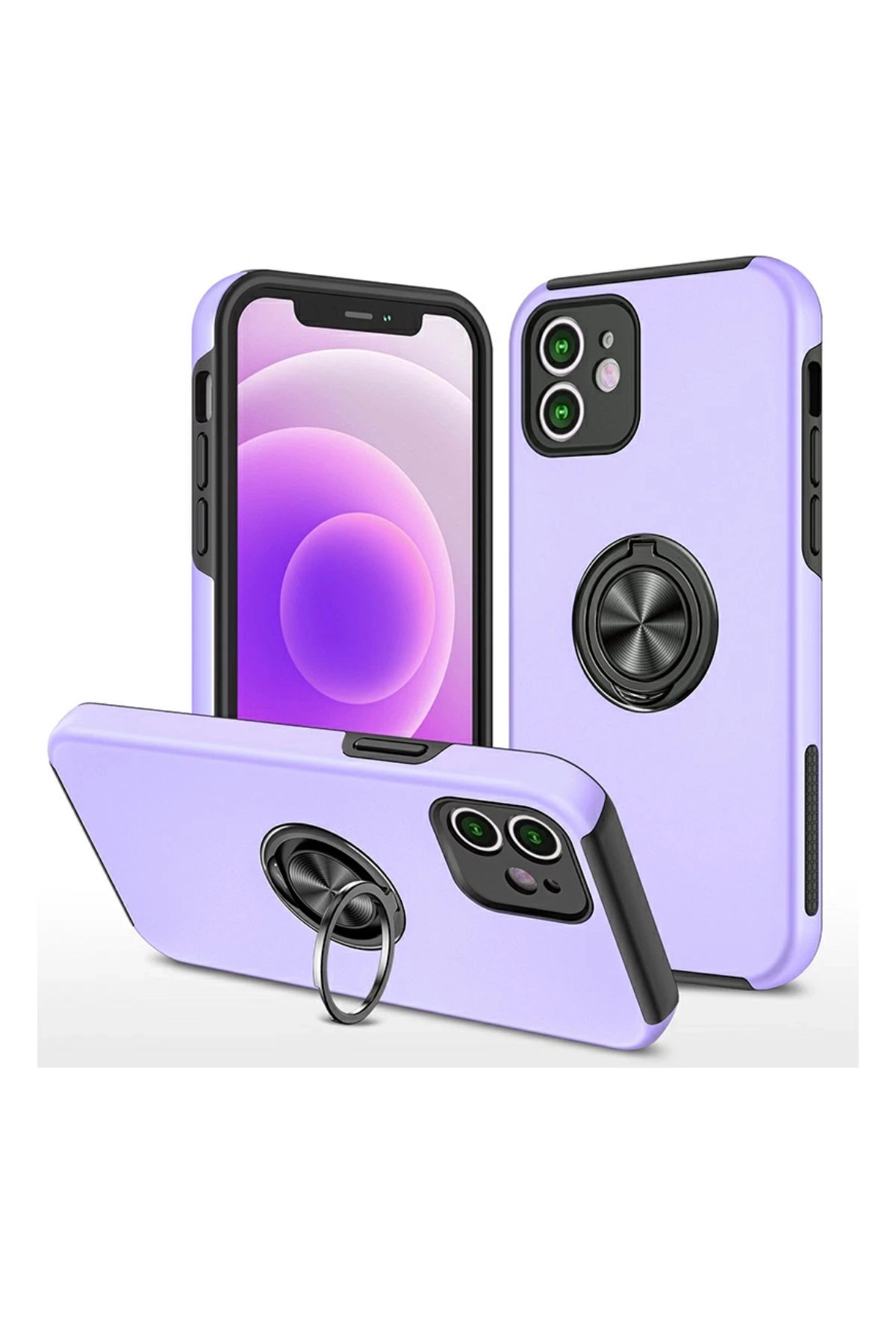 Newface iPhone 12 Mini Kılıf Elit Yüzüklü Kapak - Mor