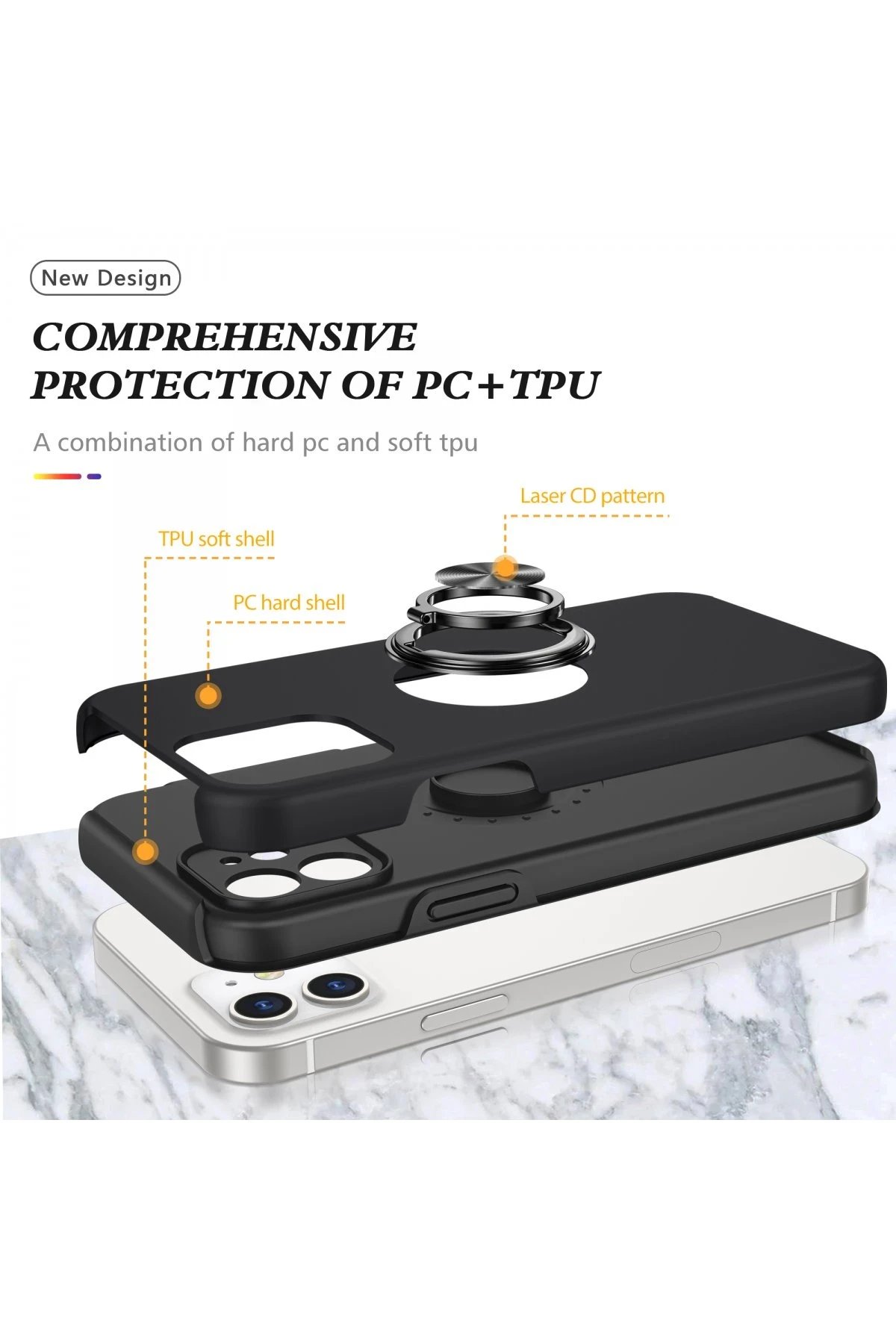 Newface iPhone 12 Kılıf Elit Yüzüklü Kapak - Siyah