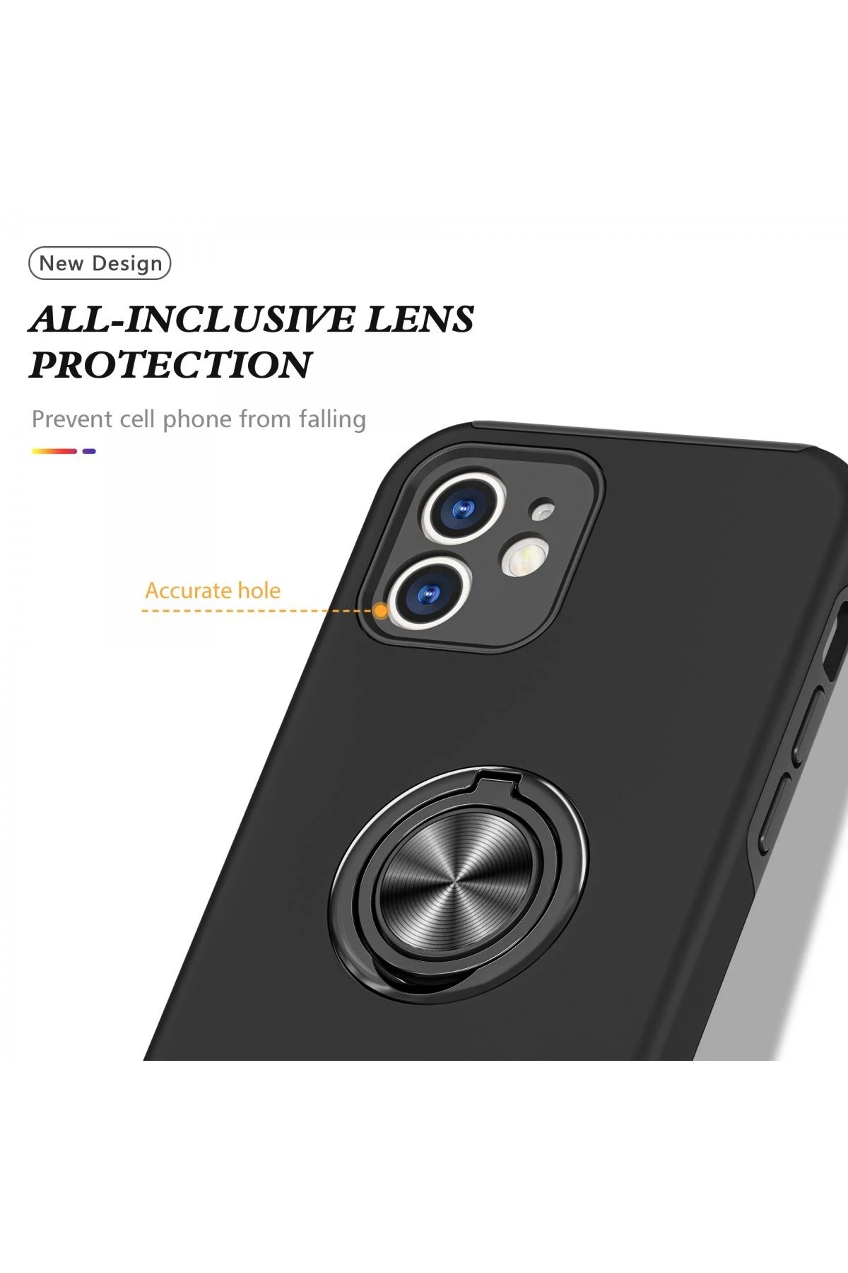 Newface iPhone 12 Kılıf Elit Yüzüklü Kapak - Siyah