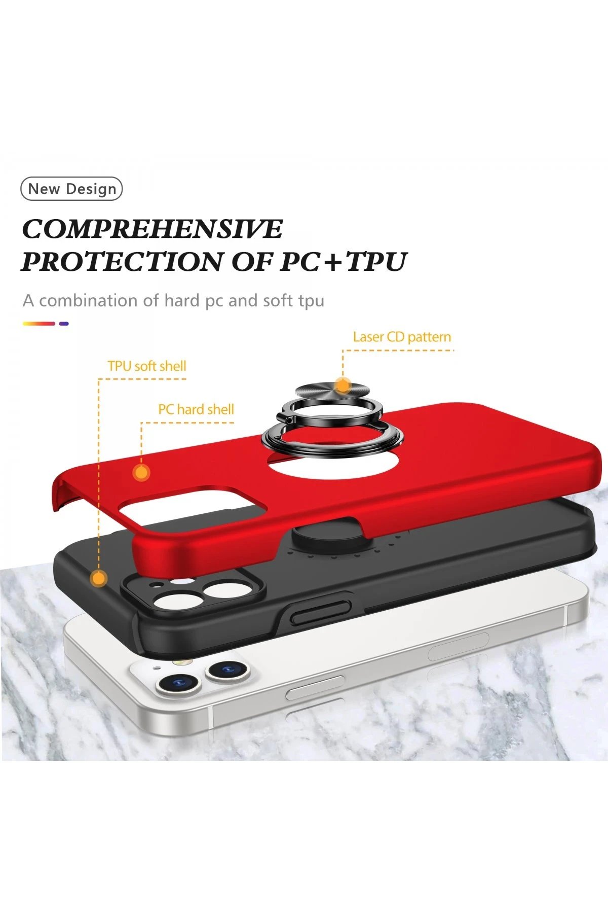 Newface iPhone 12 Kılıf Elit Yüzüklü Kapak - Kırmızı