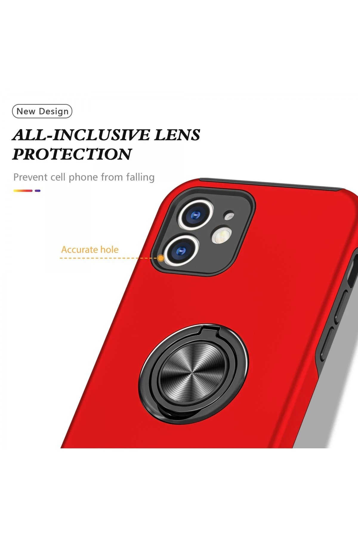 Newface iPhone 12 Kılıf Elit Yüzüklü Kapak - Kırmızı