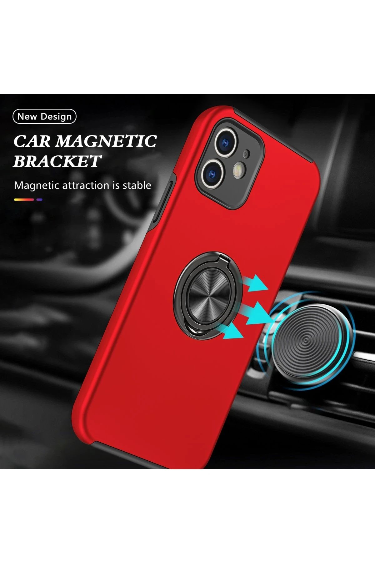 Newface iPhone 12 Kılıf Elit Yüzüklü Kapak - Kırmızı