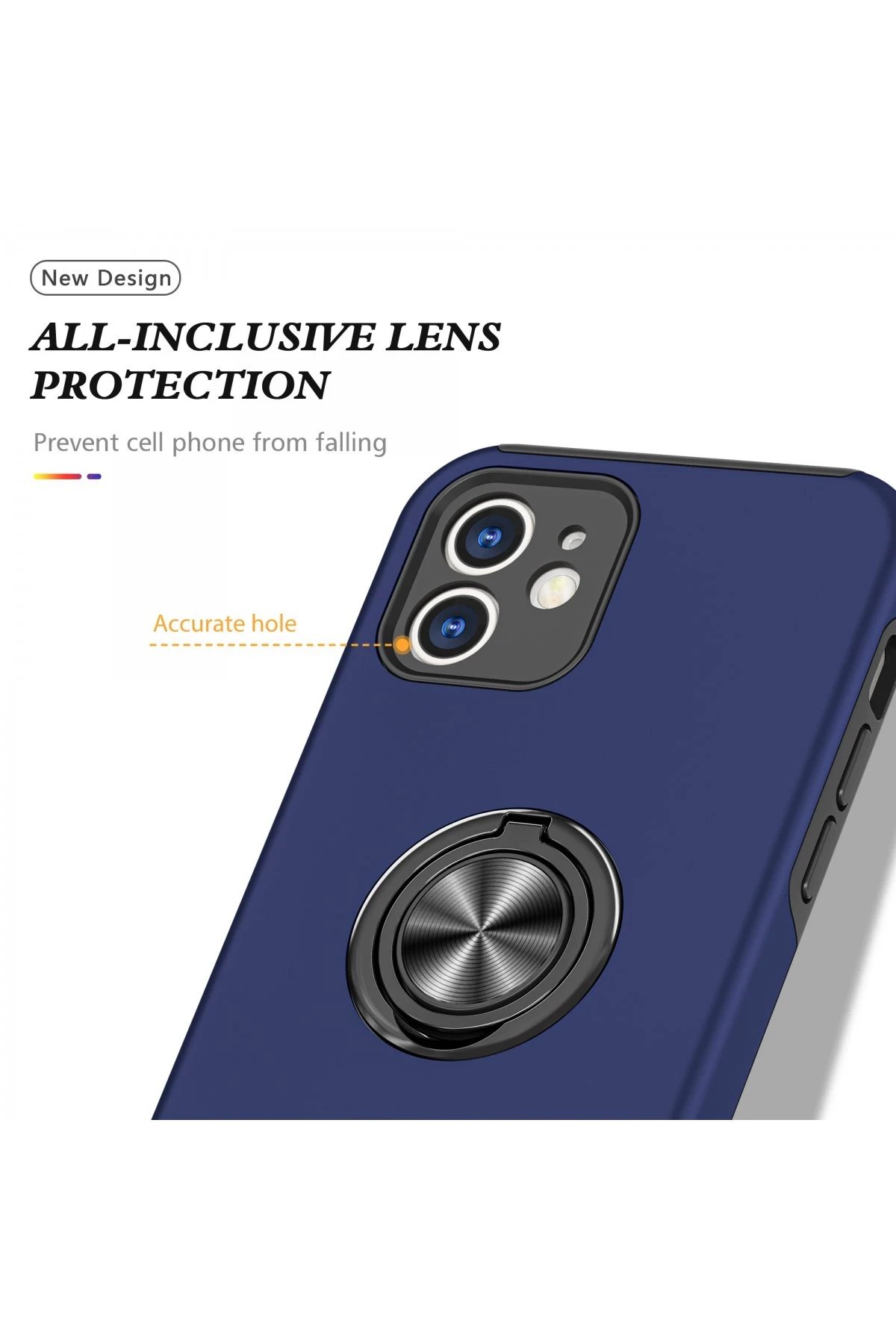 Newface iPhone 12 Kılıf Elit Yüzüklü Kapak - Lacivert