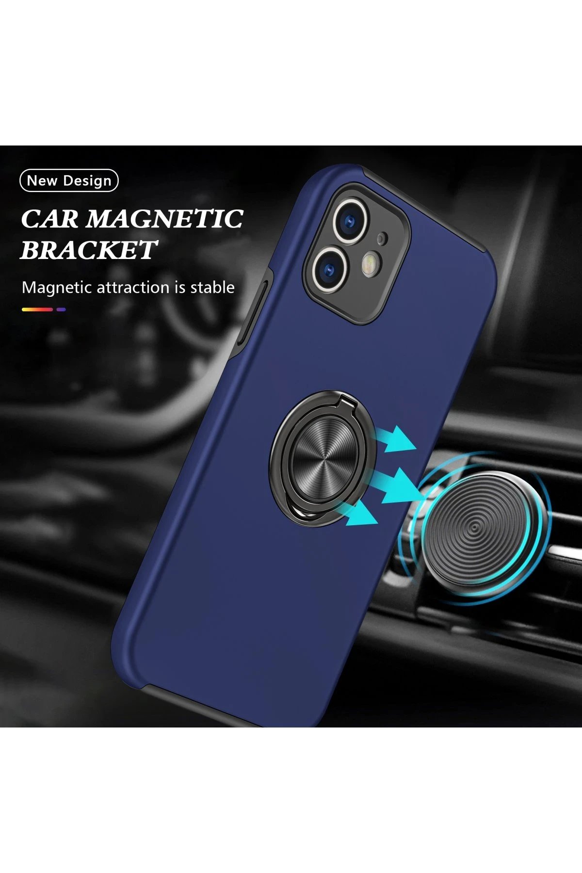 Newface iPhone 12 Kılıf Elit Yüzüklü Kapak - Lacivert