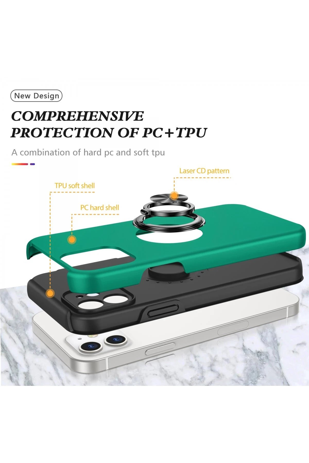 Newface iPhone 12 Kılıf Elit Yüzüklü Kapak - Yeşil