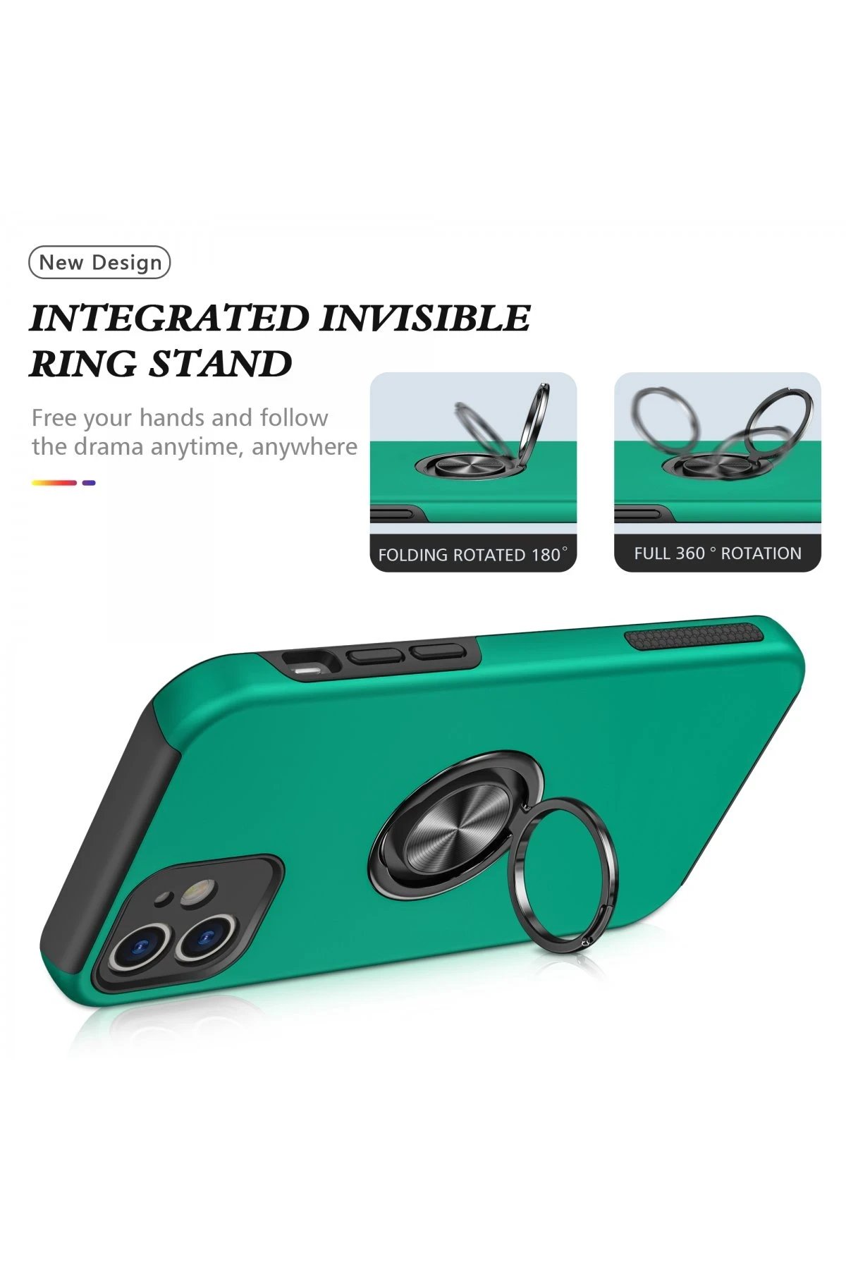 Newface iPhone 12 Kılıf Elit Yüzüklü Kapak - Yeşil