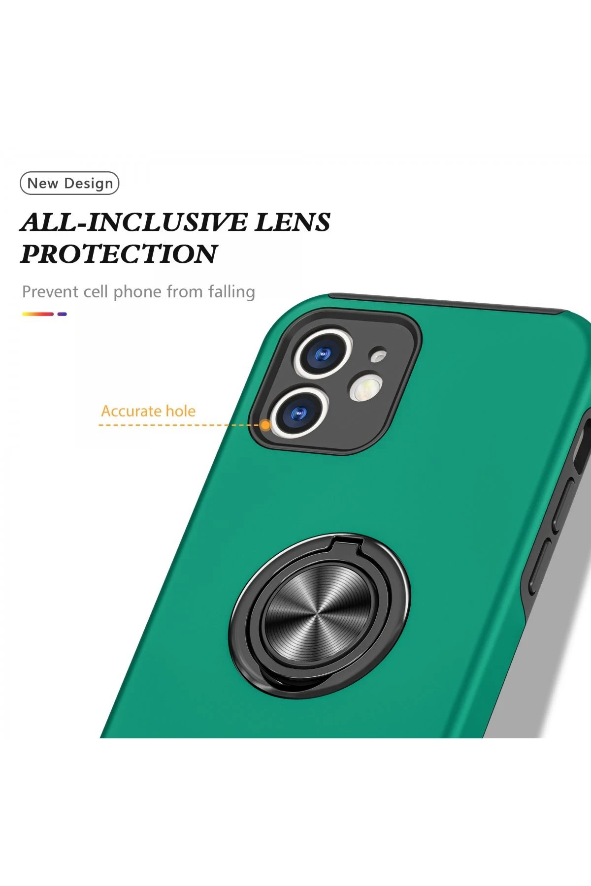 Newface iPhone 12 Kılıf Elit Yüzüklü Kapak - Yeşil