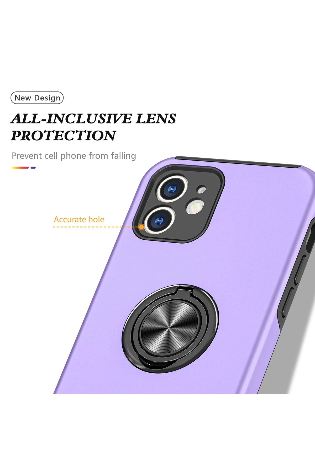 Newface iPhone 12 Kılıf Elit Yüzüklü Kapak - Mor