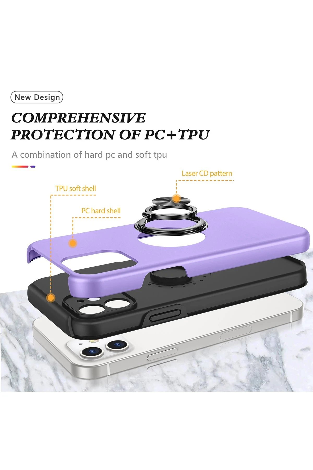 Newface iPhone 12 Kılıf Elit Yüzüklü Kapak - Mor