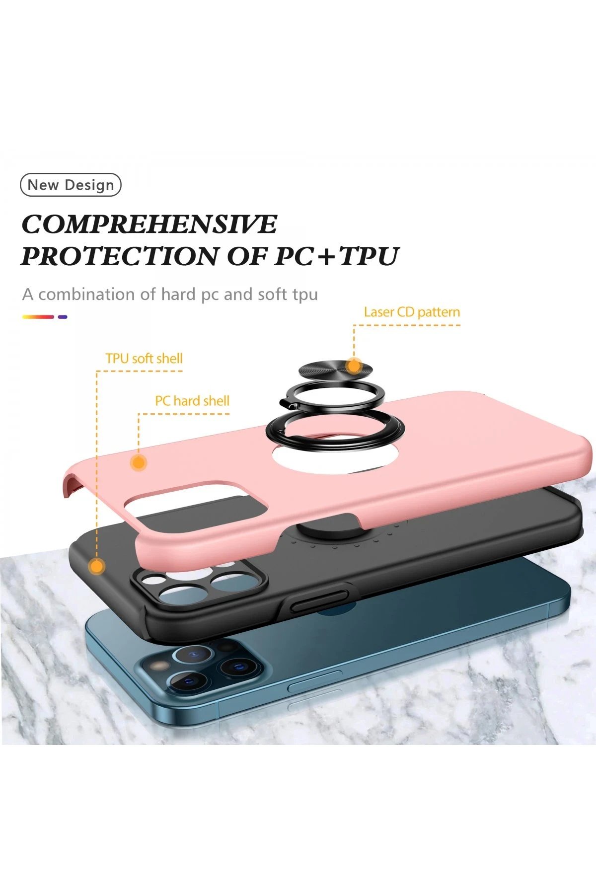 Newface iPhone 12 Pro Kılıf Elit Yüzüklü Kapak - Pembe