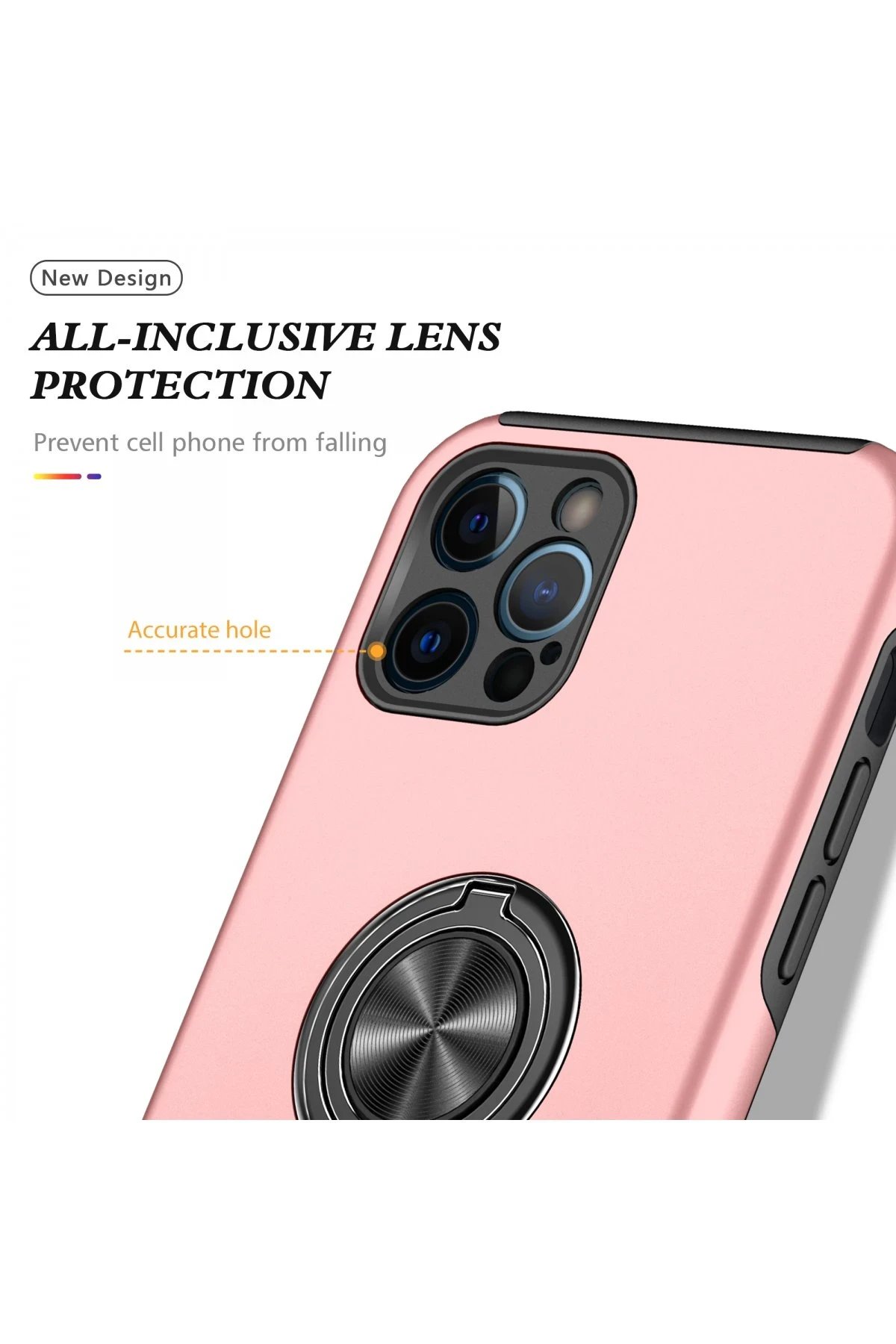 Newface iPhone 12 Pro Kılıf Elit Yüzüklü Kapak - Pembe