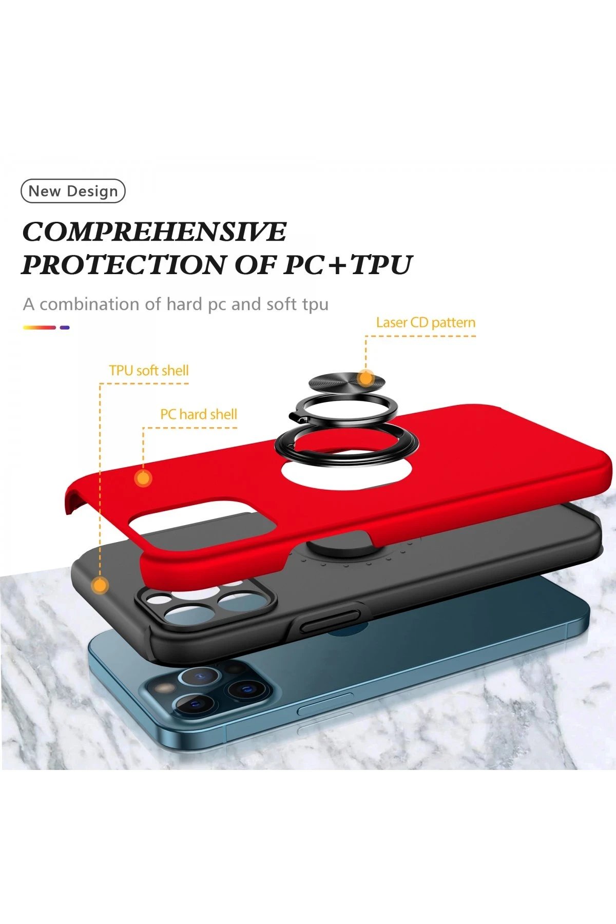 Newface iPhone 12 Pro Kılıf Elit Yüzüklü Kapak - Kırmızı